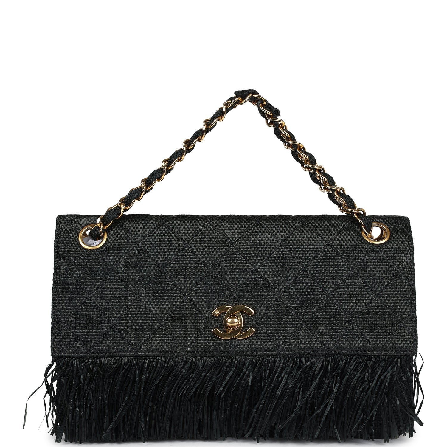 Vintage Chanel Flap Bag Black Raffia — view 7