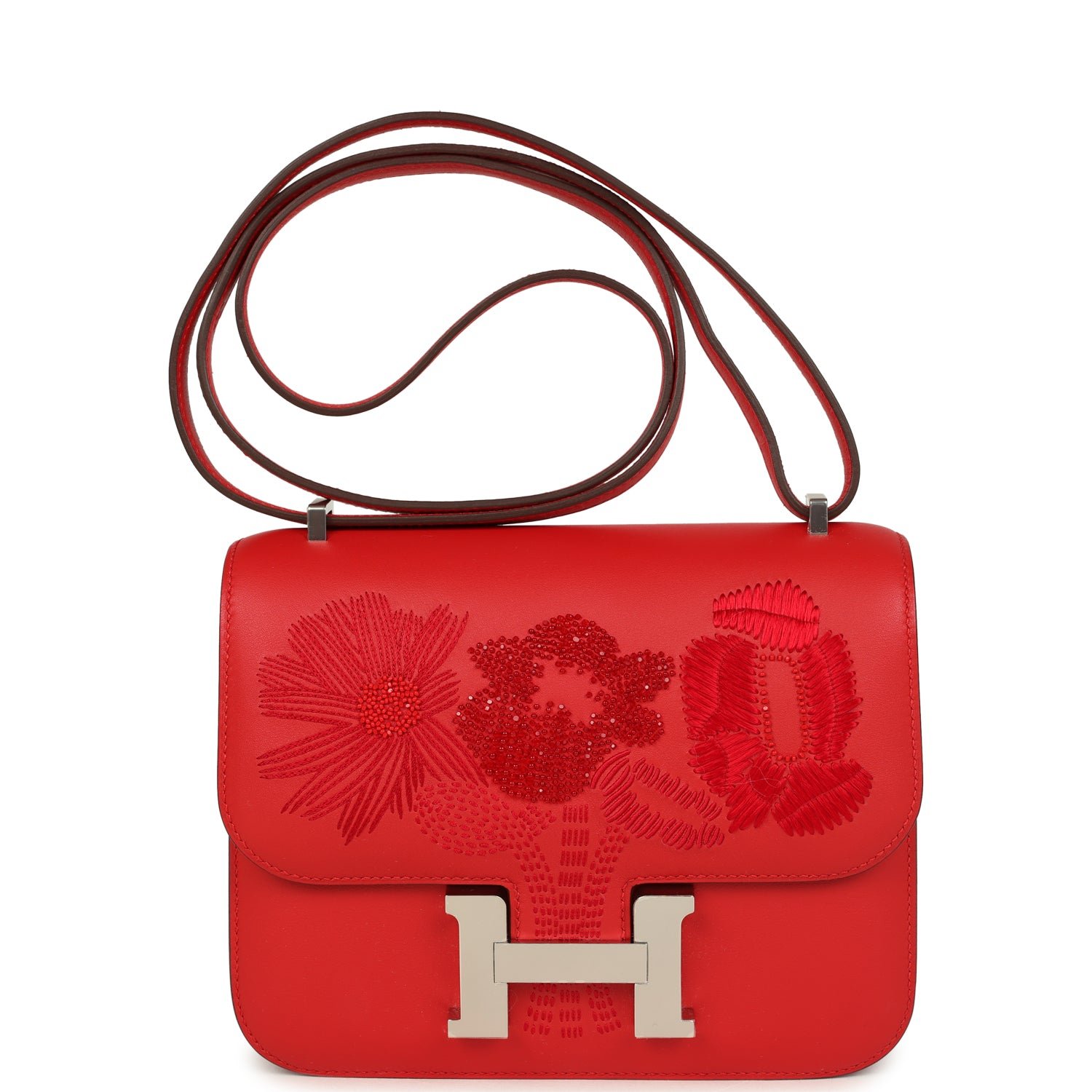 Hermès Constance 18 Rouge De Coeur Embroidered