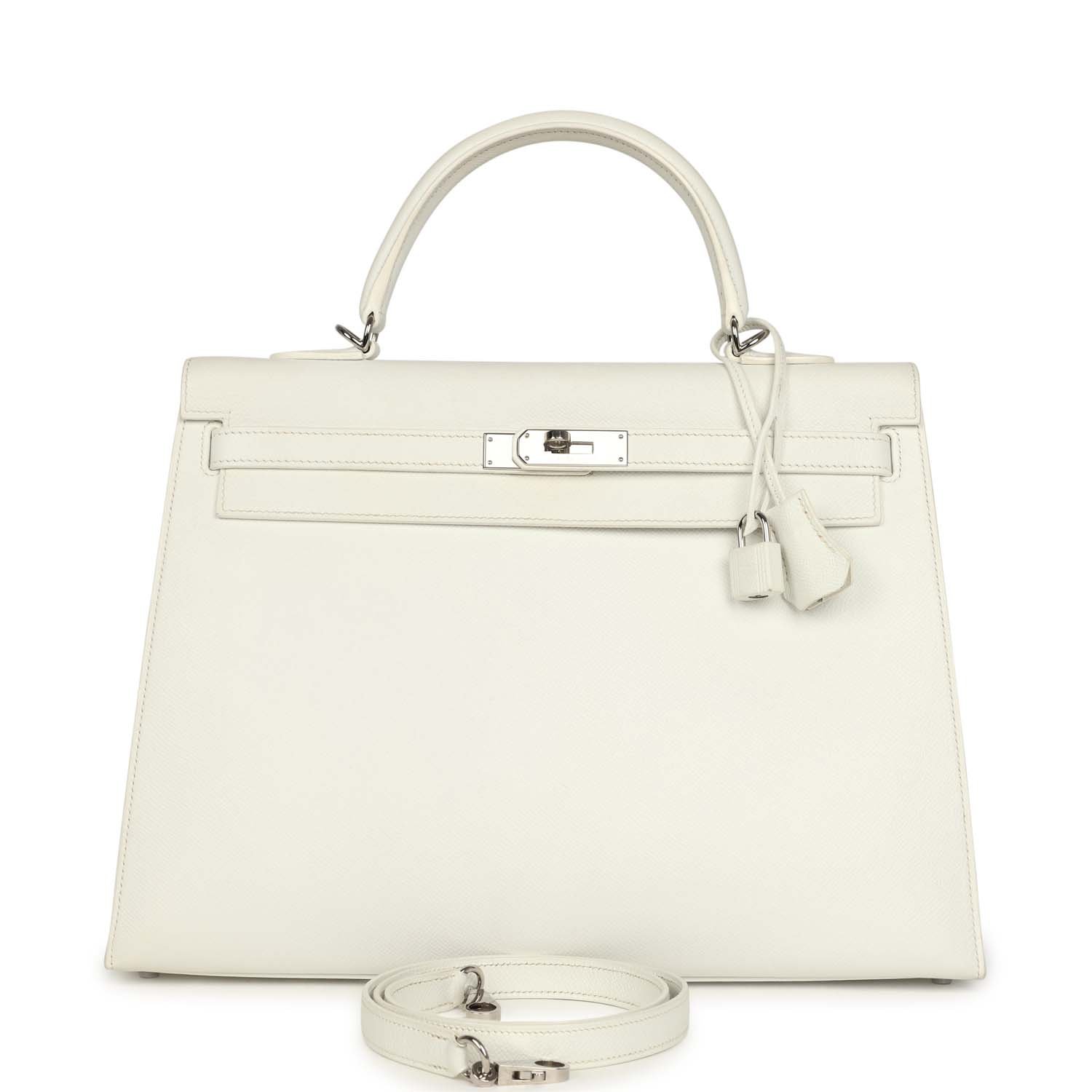 Pre-Owned Hermès Kelly Sellier 35 White Epsom Palladium