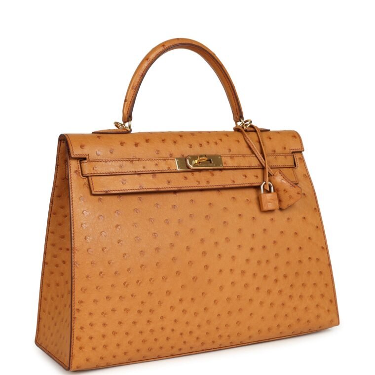 Pre-Owned Hermès Kelly Sellier 35 Cognac Ostrich for Sale — alternate view
