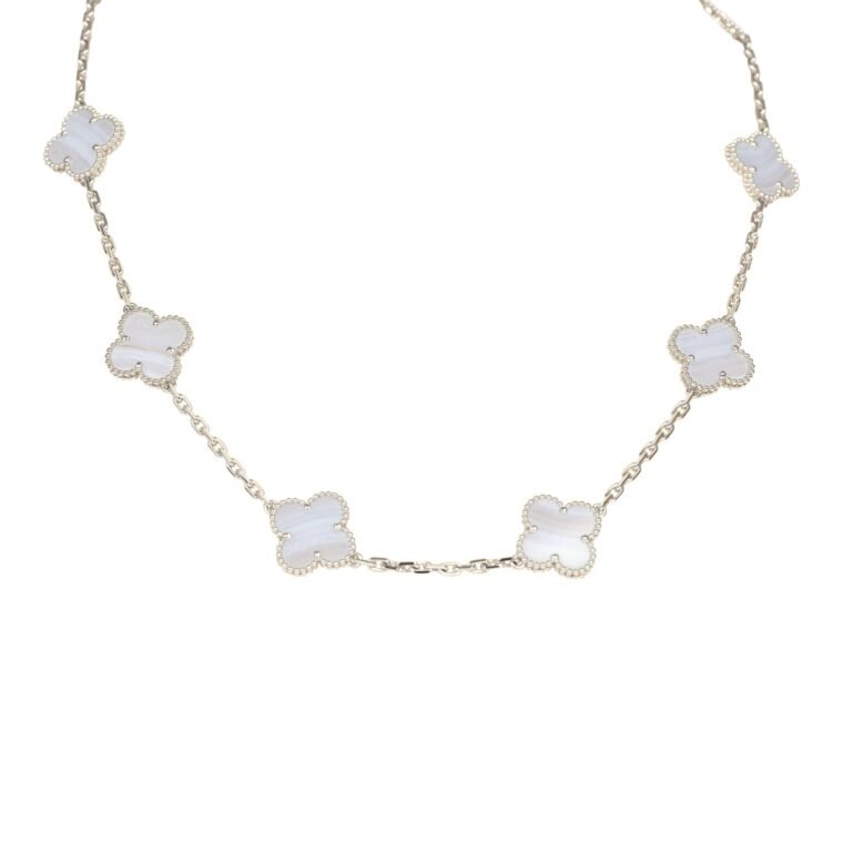 Van Cleef Vintage Alhambra Necklace 18K White Gold for Sale — alternate view