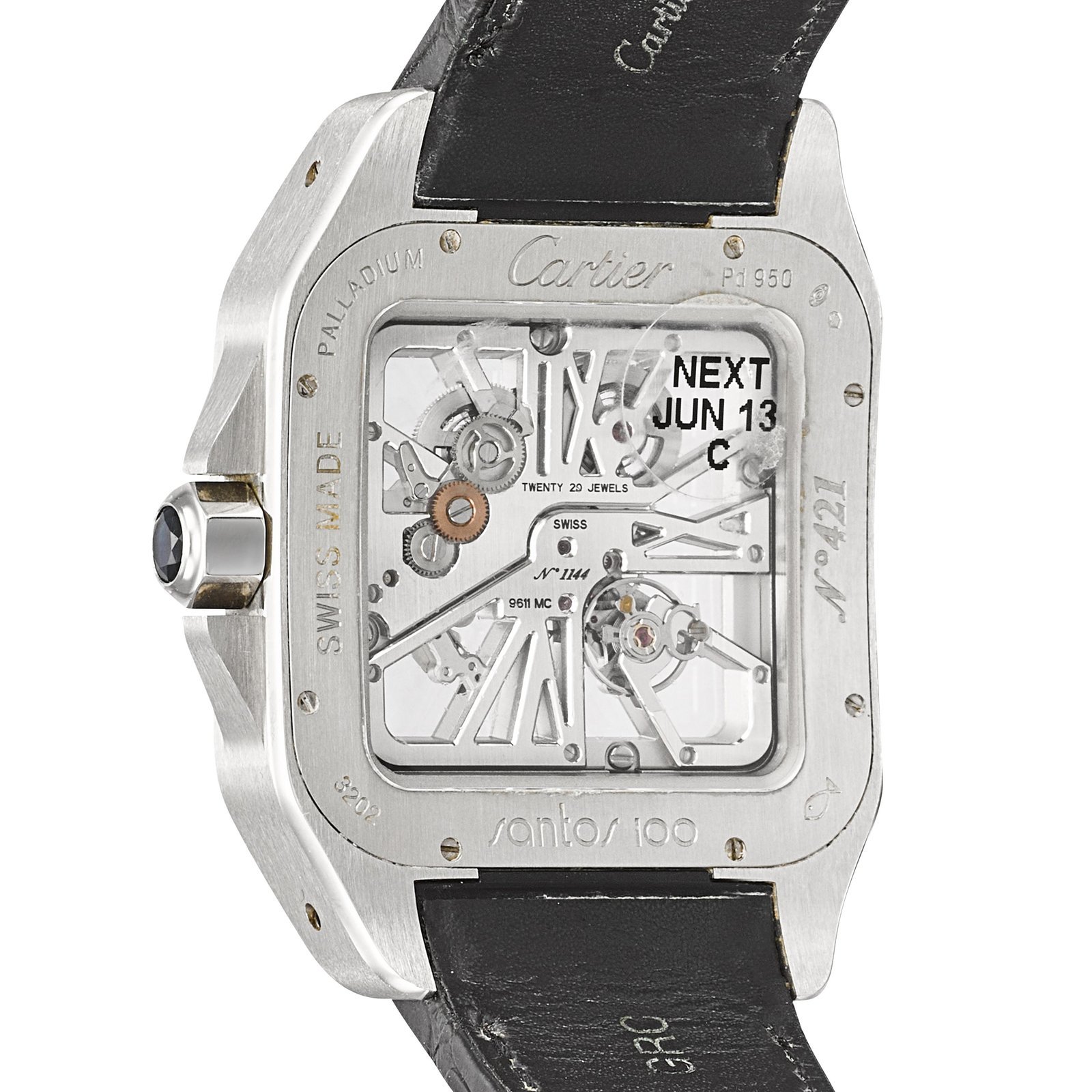 Cartier Santos Skeleton 100 54.5mm Alligator Skin 2012 — view 3