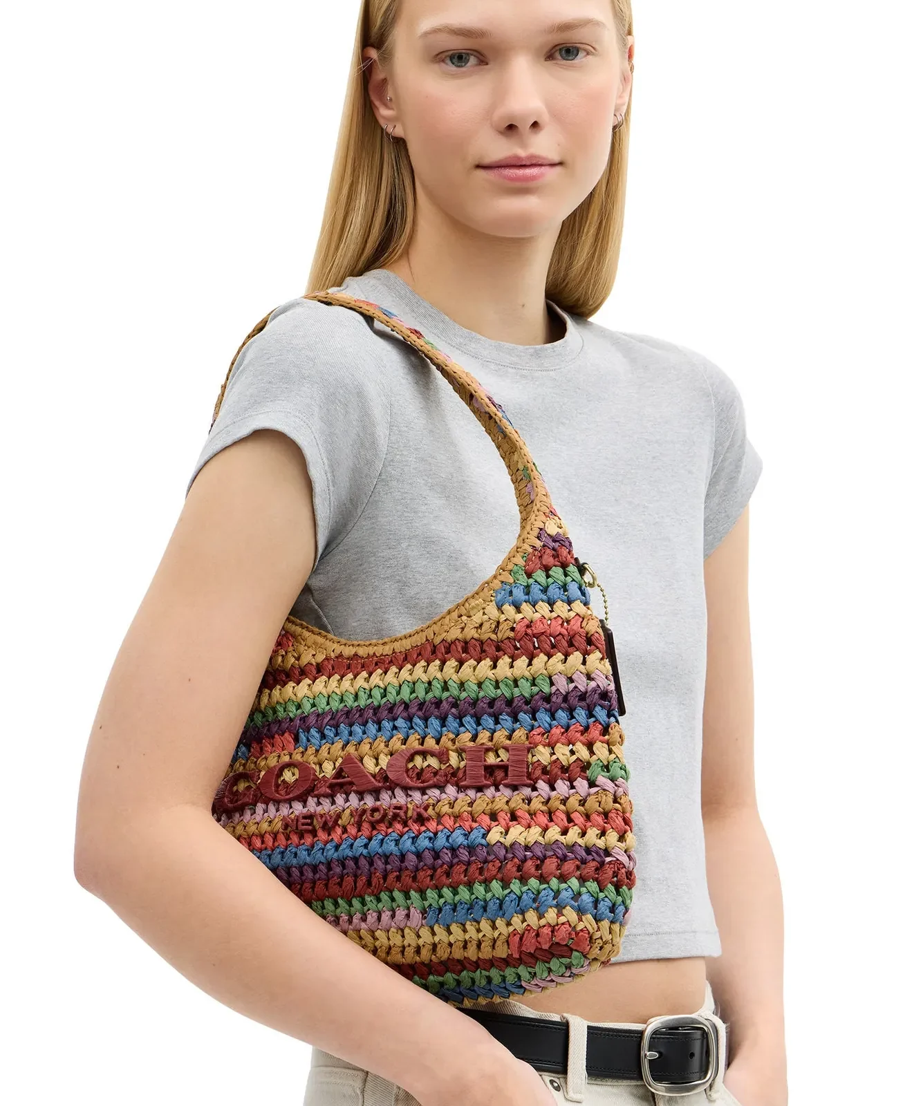 Coach Brooklyn 28 Woven Shoulder Bag for Sale - Beige Multi