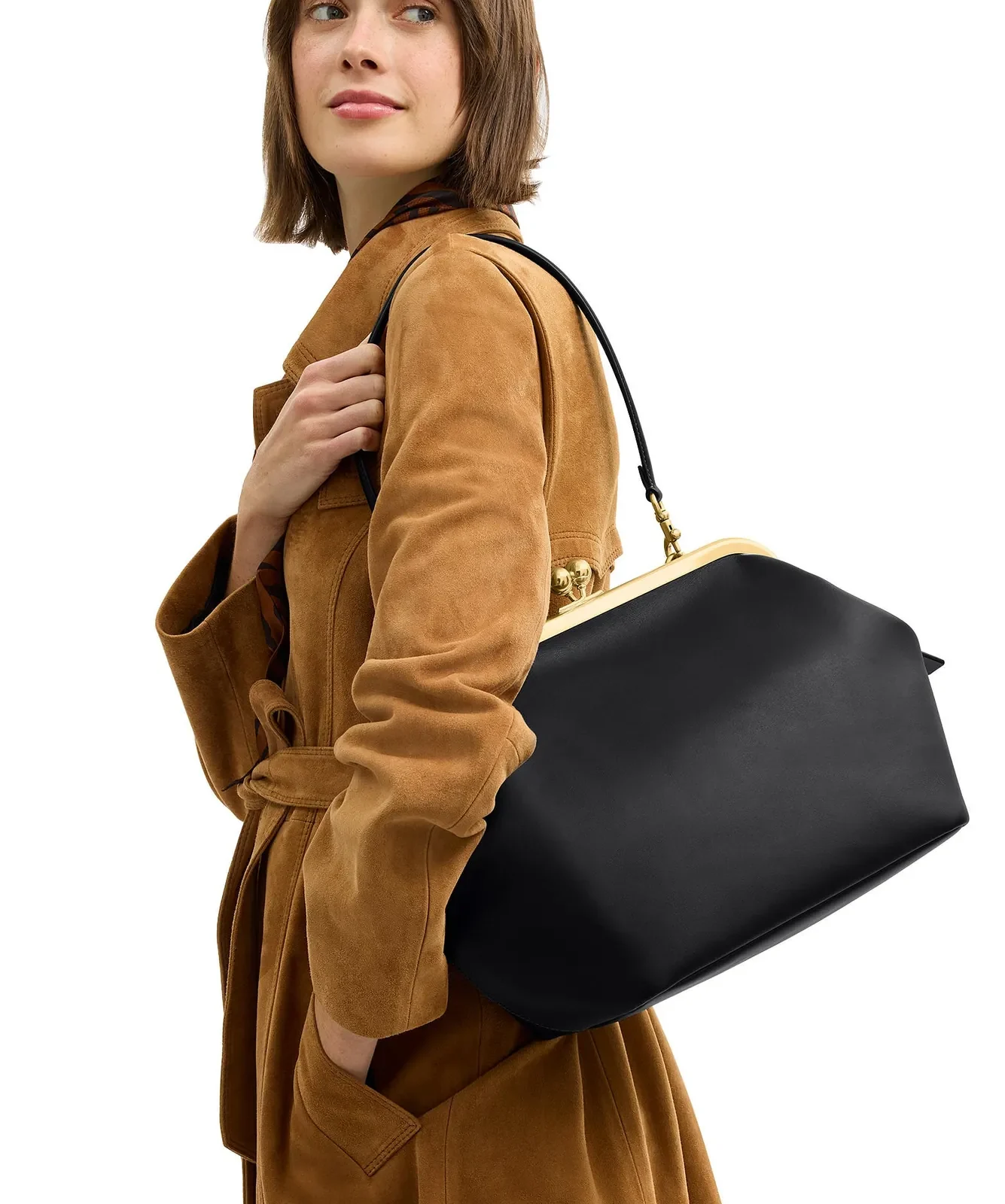 Coach Kisslock Glovetanned Leather Frame Bag for Sale - Black