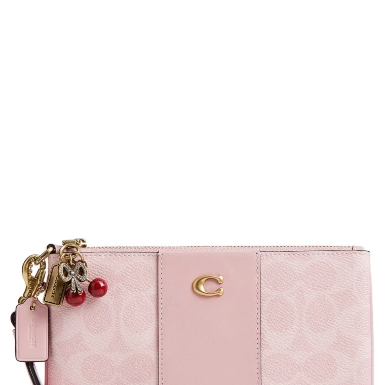 Coach Signature Coated Canvas & Leather Small Wristlet with Charms for Sale