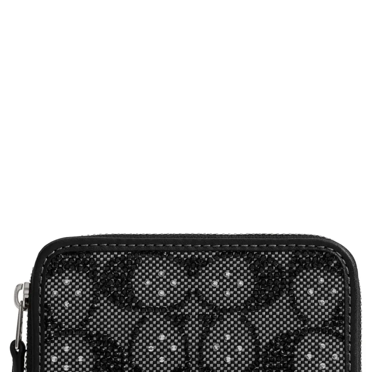 Coach Small Crystal Signature Logo Jacquard Zip Around Card Holder for Sale