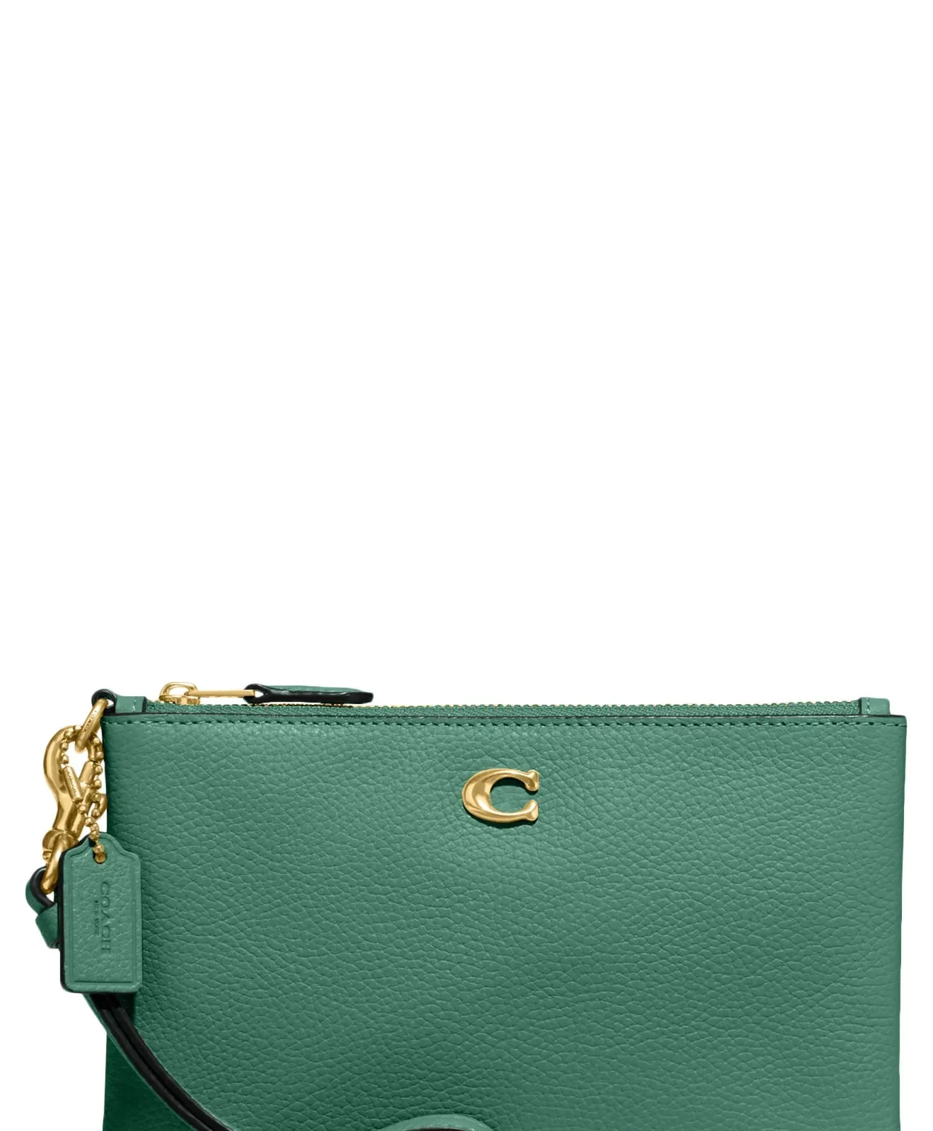 Coach Small Polished Pebbled Leather Wristlet for Sale - Bright Green