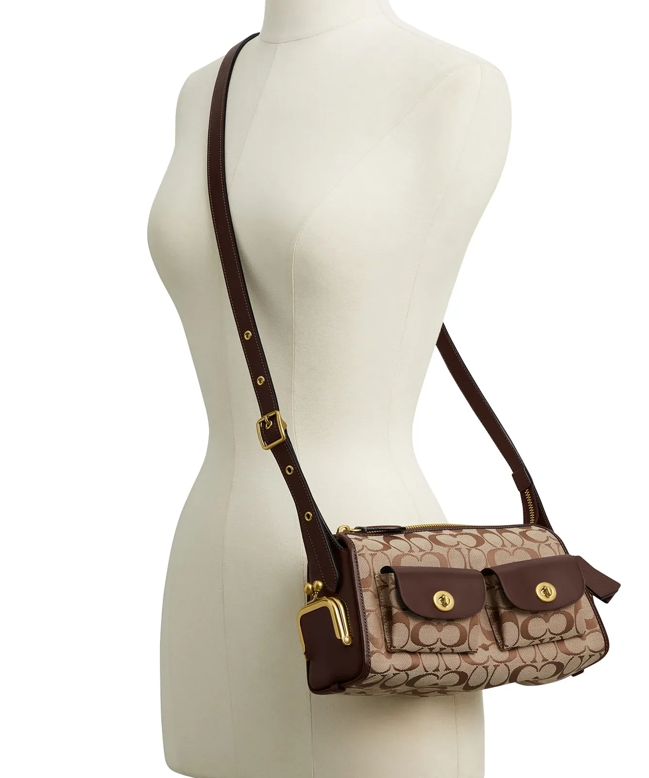 Coach The Coach Originals Turnlock Haversack Bag 27 in Signature Jacquard for Sale - Khaki Maple