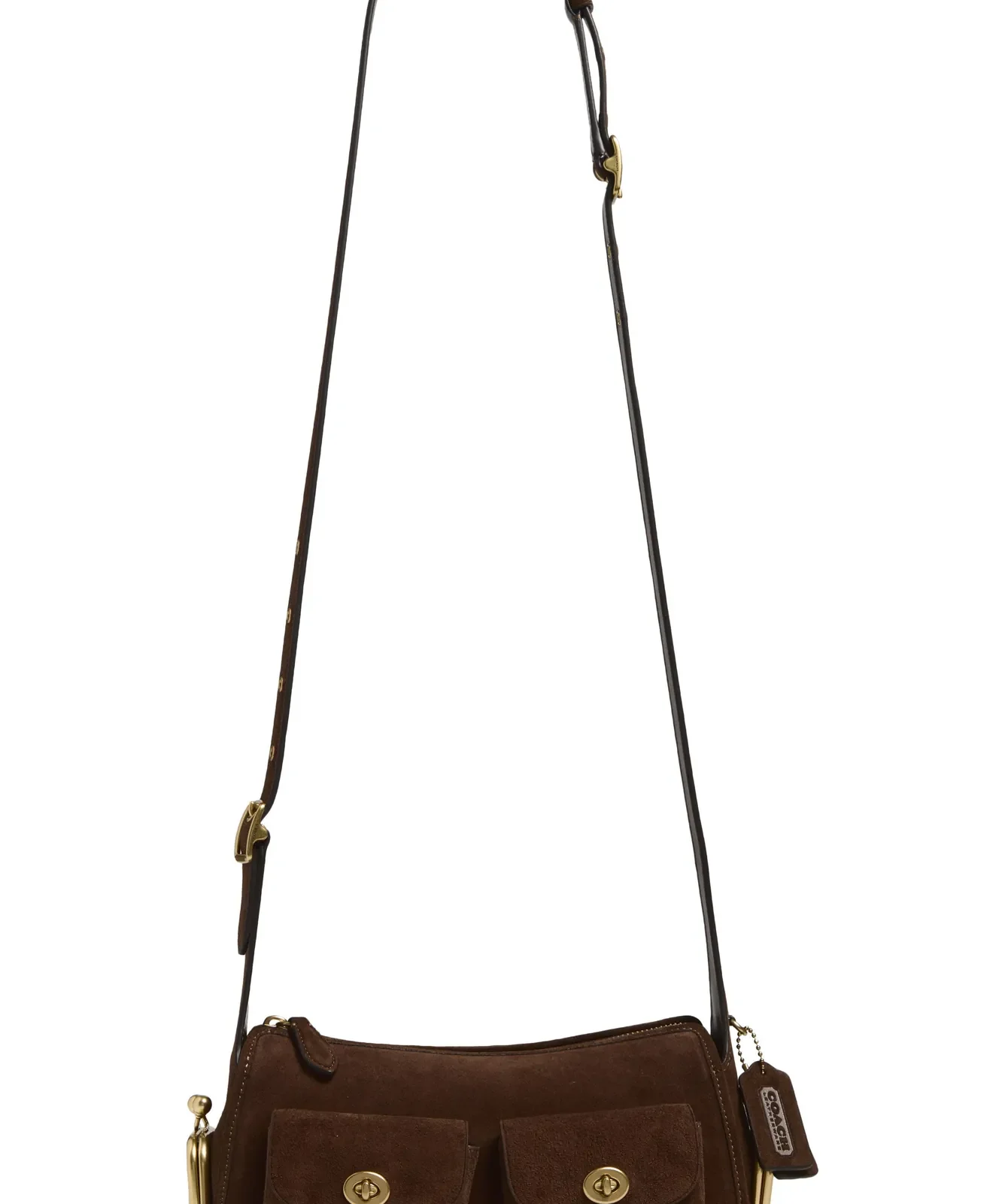 Coach Small Turnlock Haversack Suede Shoulder Bag for Sale - Dark Chocolate