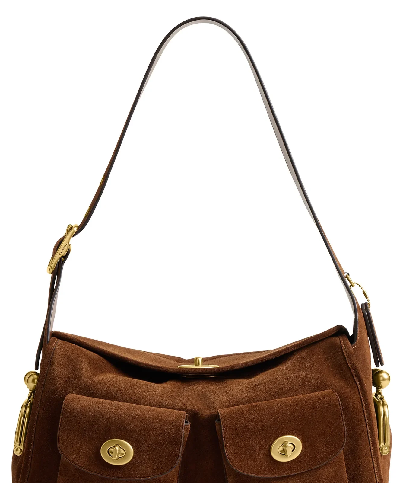 Coach Large Turnlock Haversack Suede Shoulder Bag for Sale - Warm Brown