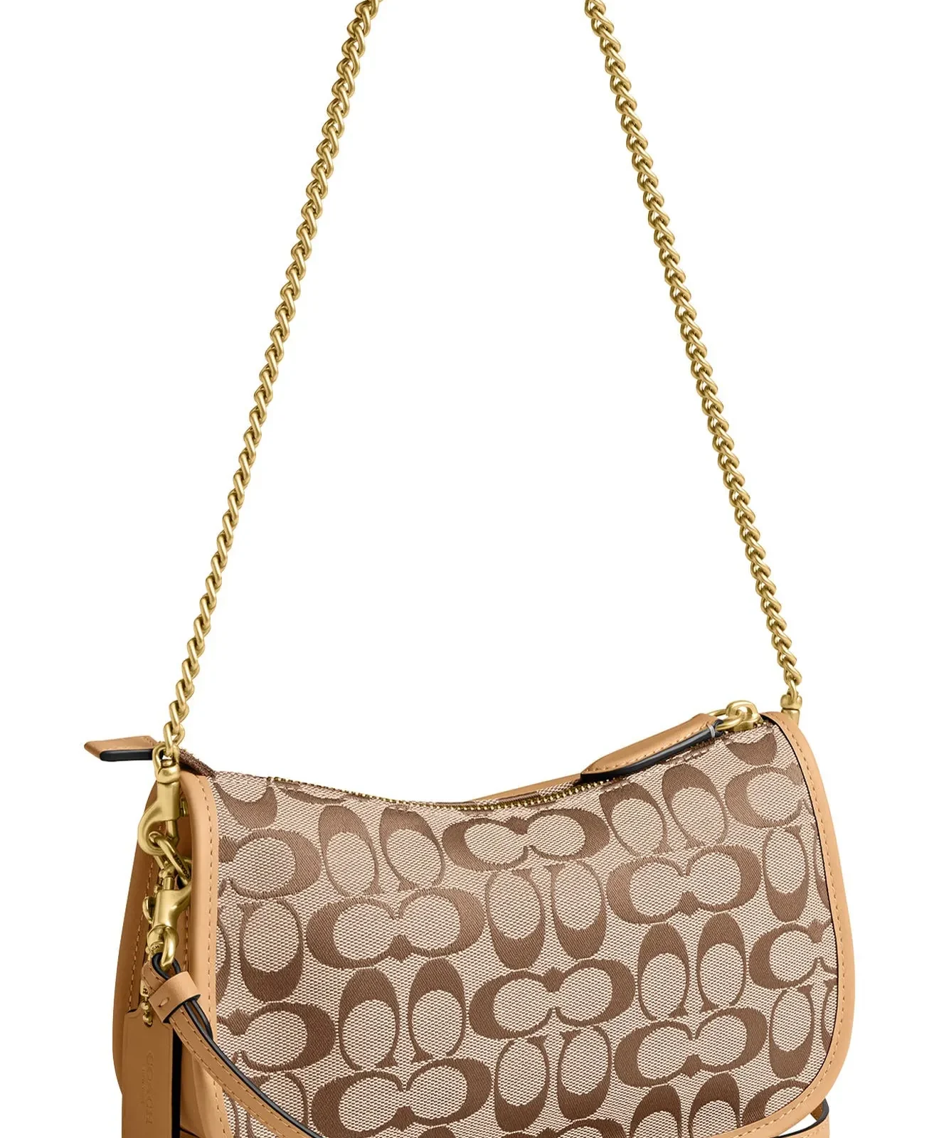 Coach Waverly Twin Turnlock Signature Jacquard & Leather Shoulder Bag for Sale - Khaki Light Peach