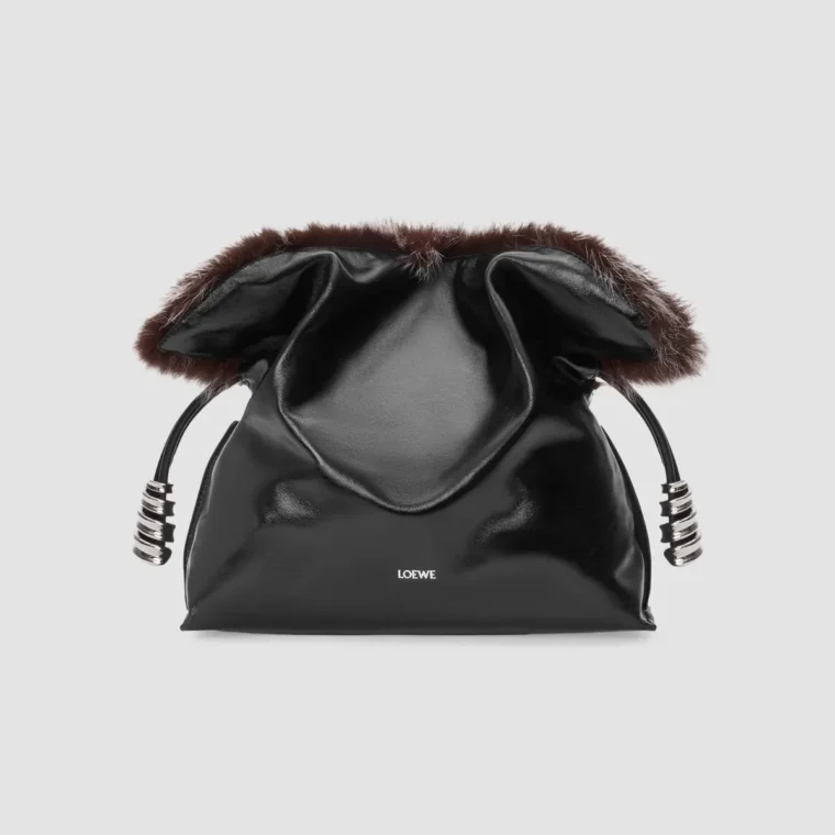 LOEWE Flamenco Shearling-Trim Leather Clutch for Sale