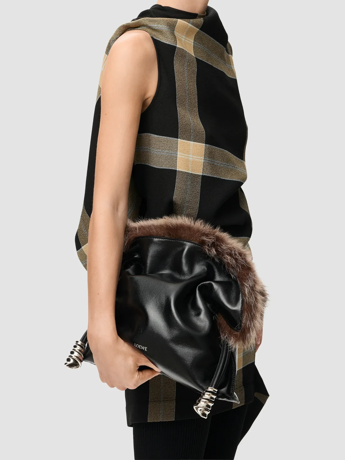 LOEWE Flamenco Shearling-Trim Leather Clutch for Sale