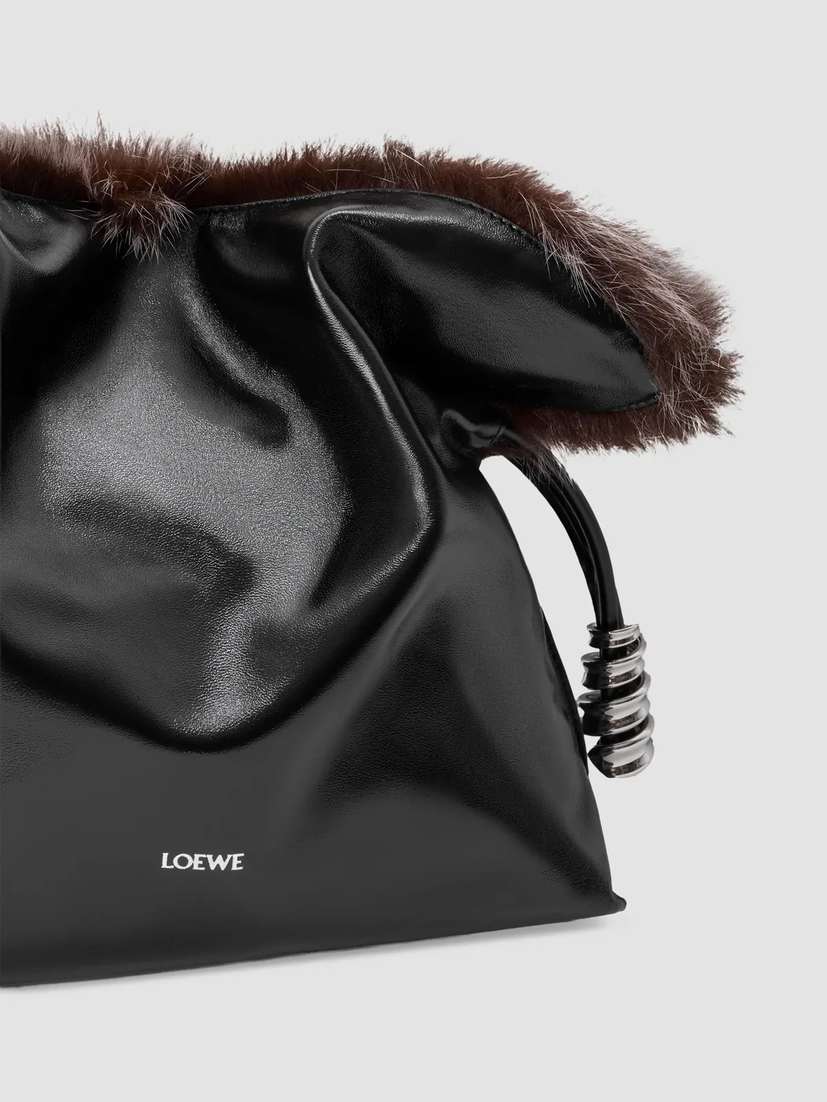 LOEWE Flamenco Shearling-Trim Leather Clutch for Sale