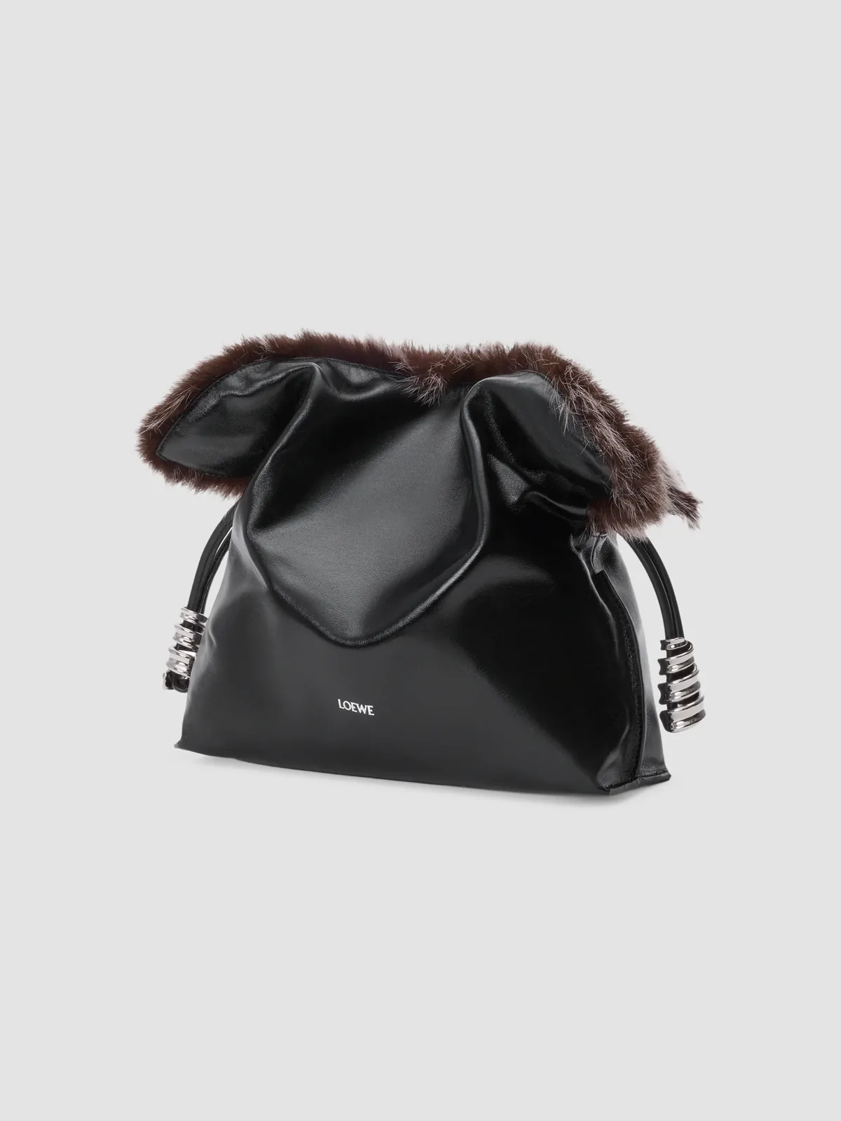 LOEWE Flamenco Shearling-Trim Leather Clutch for Sale