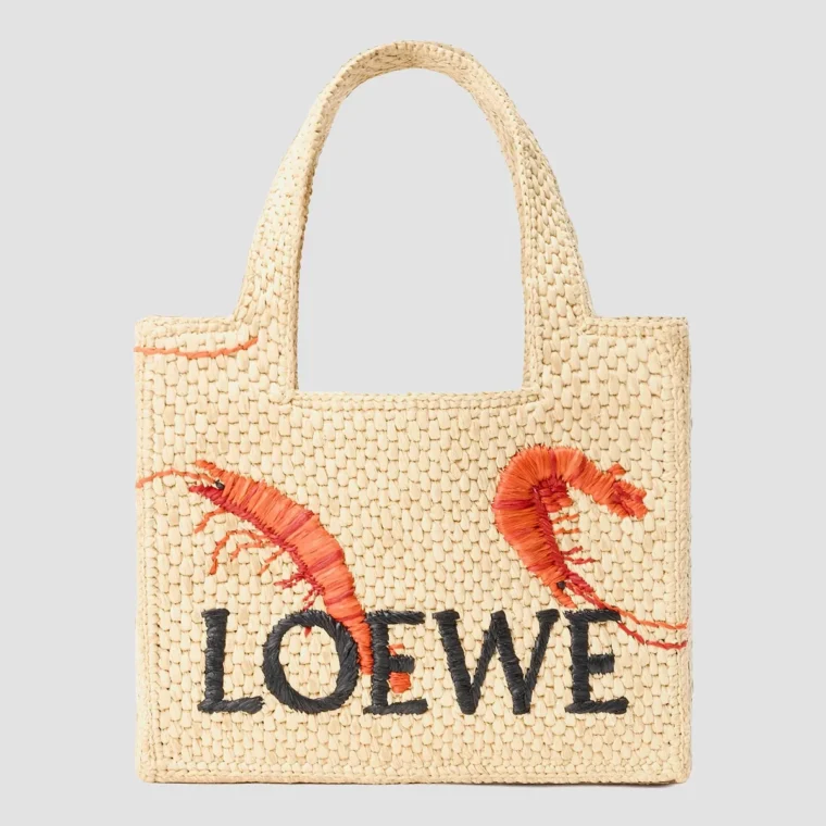 LOEWE Font Mini Embroidered Raffia Tote Bag for Sale