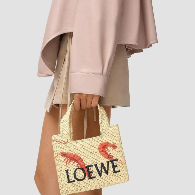 LOEWE Font Mini Embroidered Raffia Tote Bag for Sale — alternate view