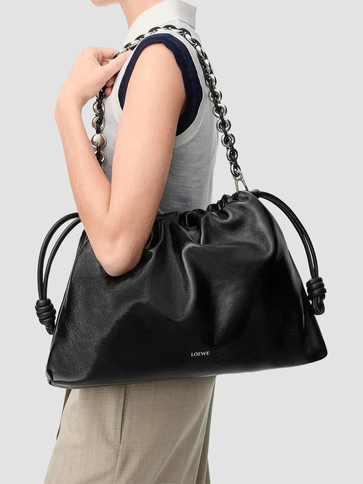 LOEWE Large Flamenco Chain Leather Shoulder Bag for Sale