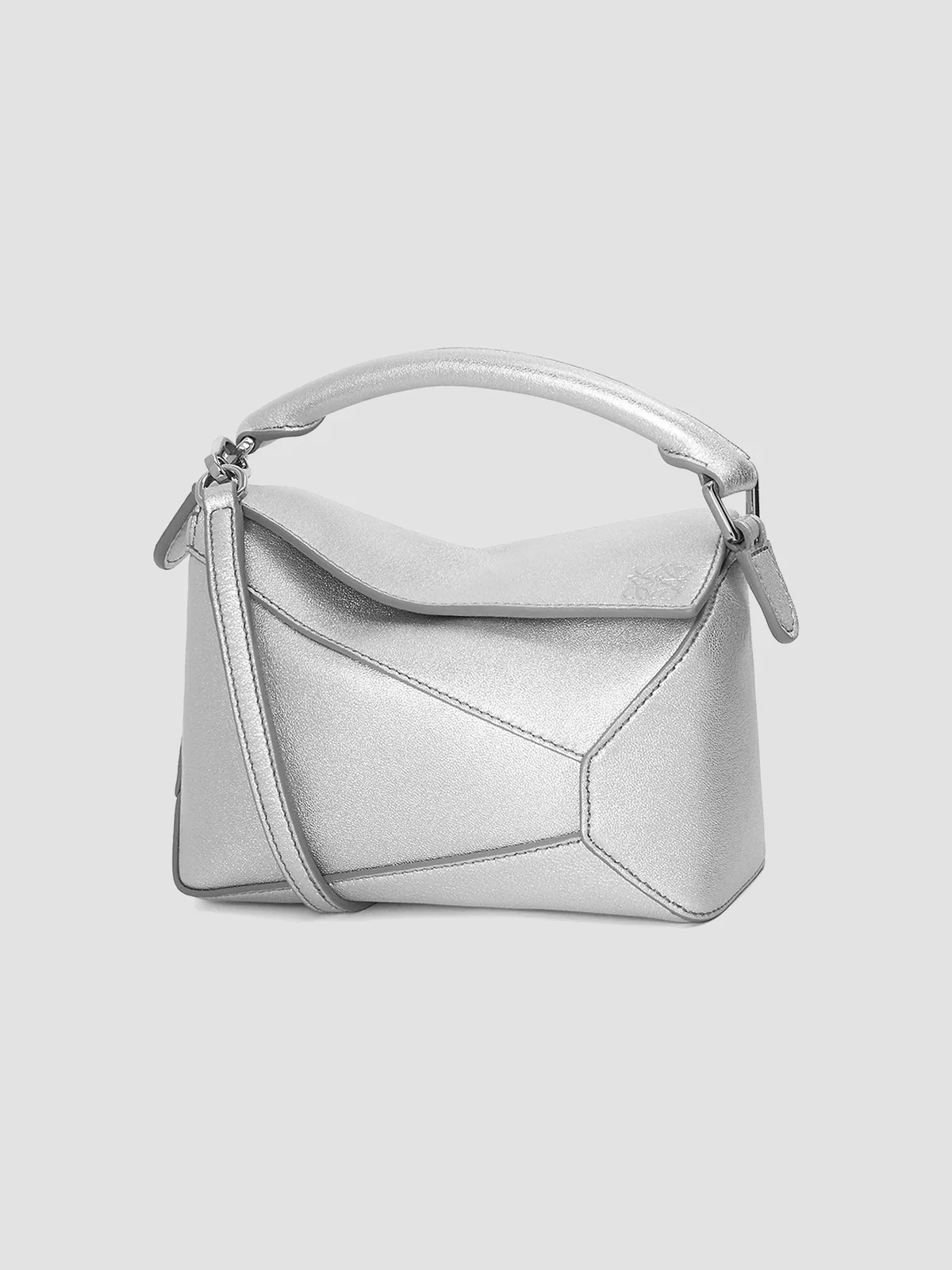 LOEWE Mini Puzzle Edge Metallic Leather Bag for Sale - Silver