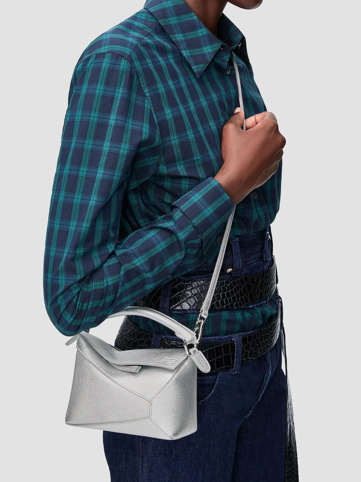 LOEWE Mini Puzzle Edge Metallic Leather Bag for Sale