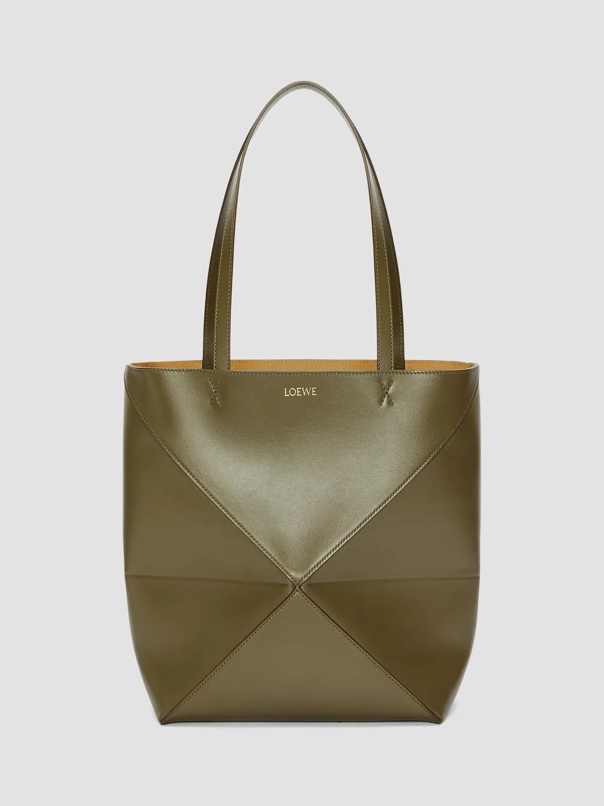 LOEWE Puzzle Fold Medium Leather Tote Bag for Sale - Dark Khaki