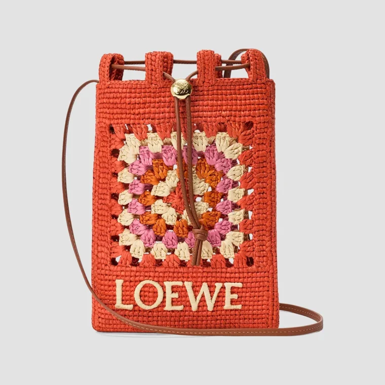 LOEWE x Paula's Ibiza Drawstring Crochet Raffia Pocket Pouch for Sale
