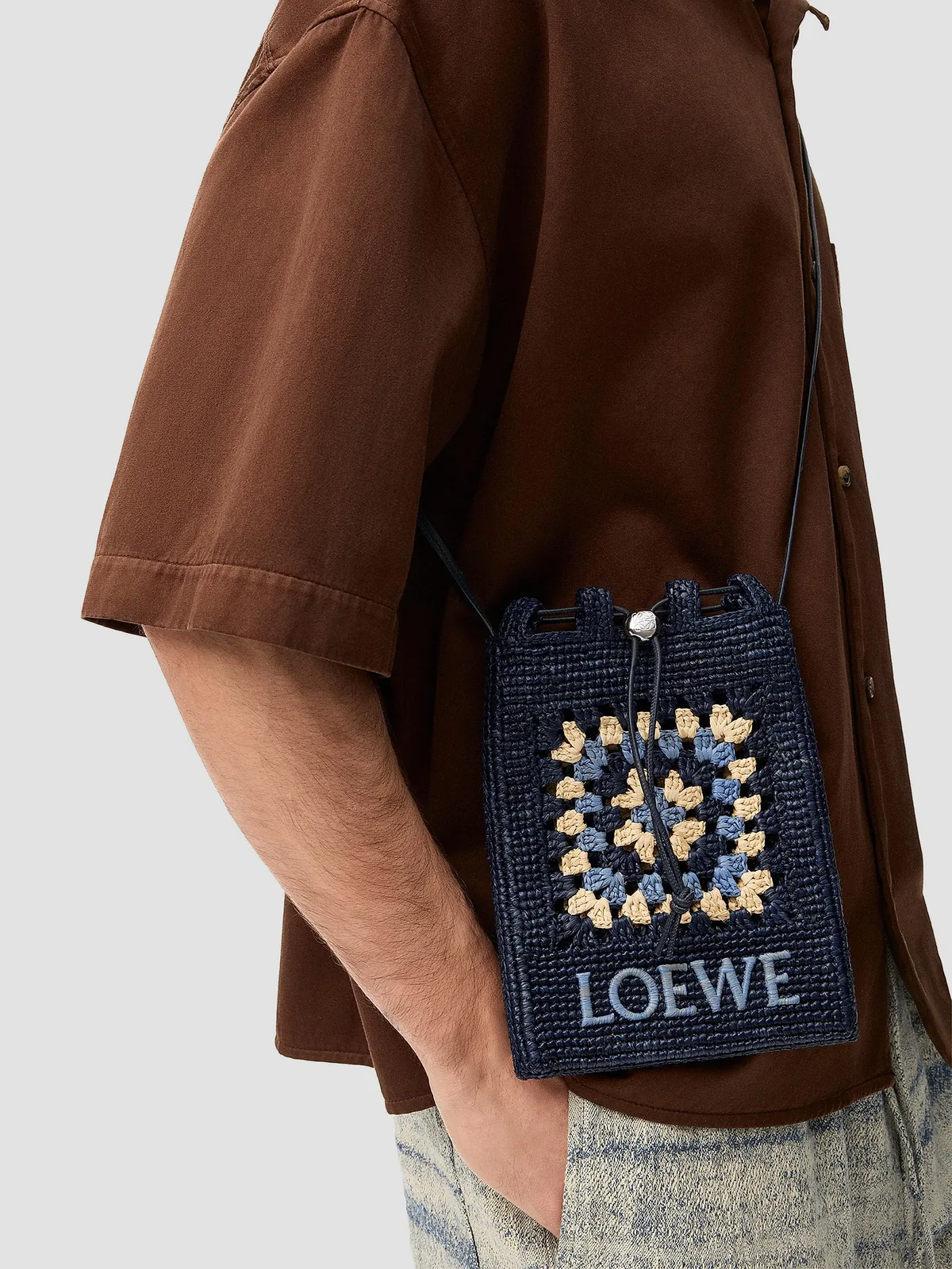 LOEWE x Paula's Ibiza Drawstring Crochet Raffia Pocket Pouch for Sale