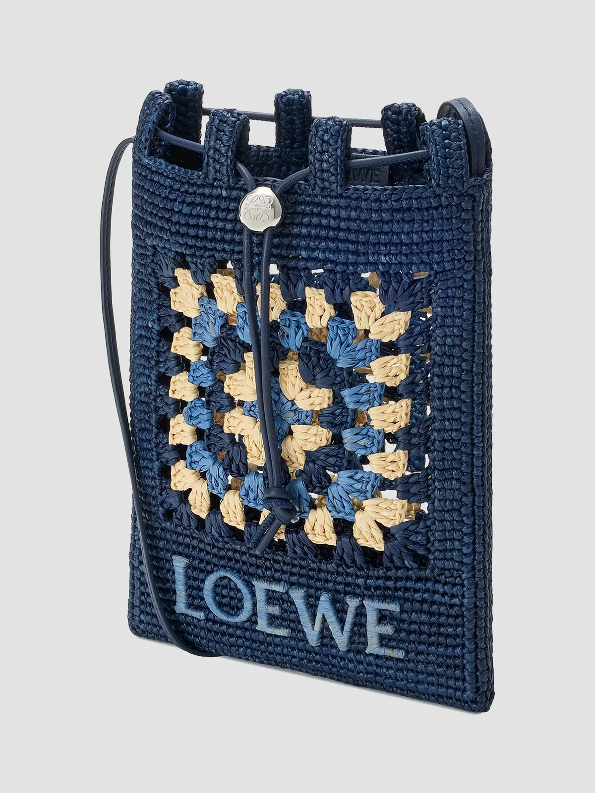 LOEWE x Paula's Ibiza Drawstring Crochet Raffia Pocket Pouch for Sale