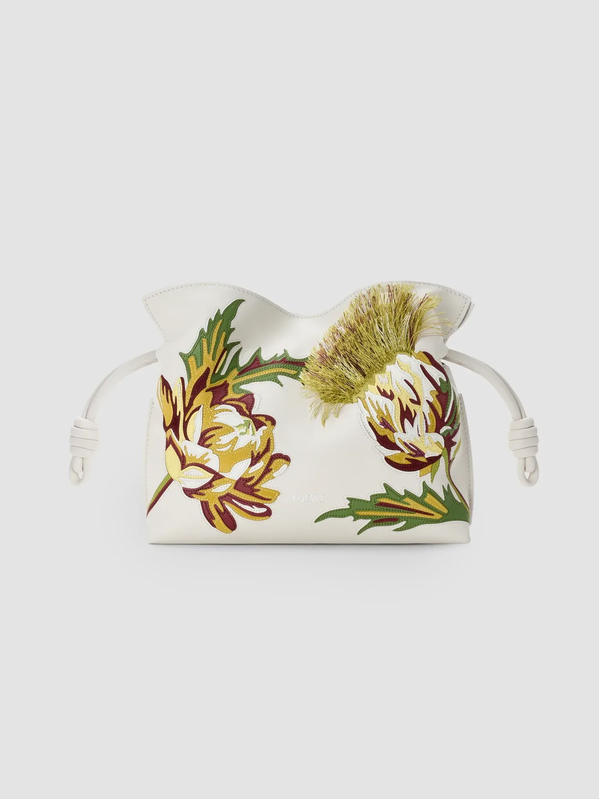 LOEWE x Paula's Ibiza Flamenco Mini Intarsia Leather Clutch for Sale - Soft White