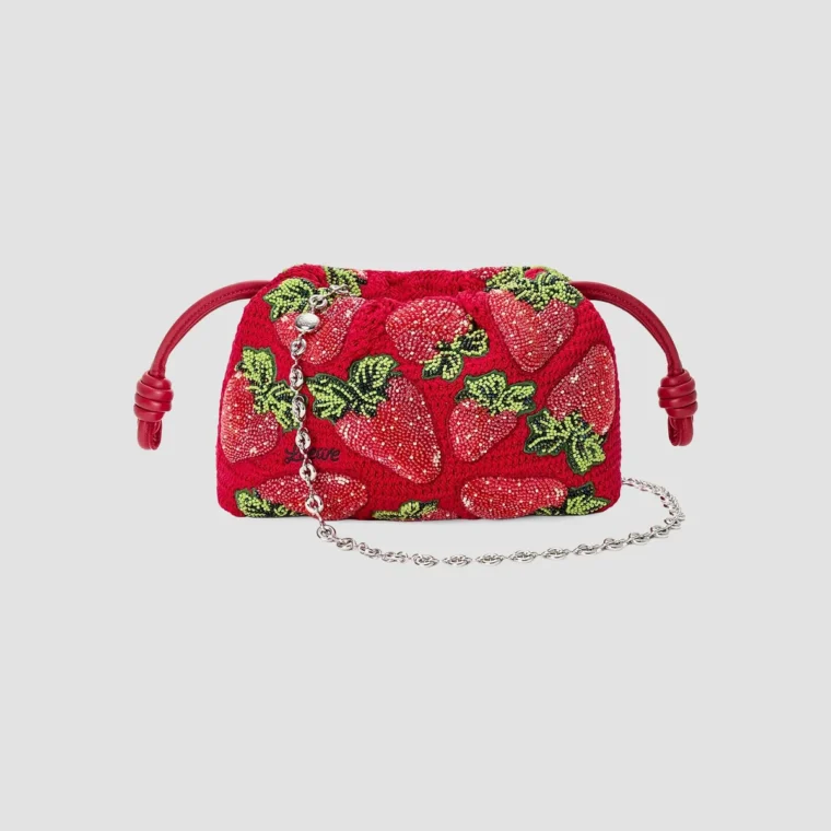 LOEWE x Paula's Ibiza Flamenco Mini Strawberry-Beaded Purse for Sale