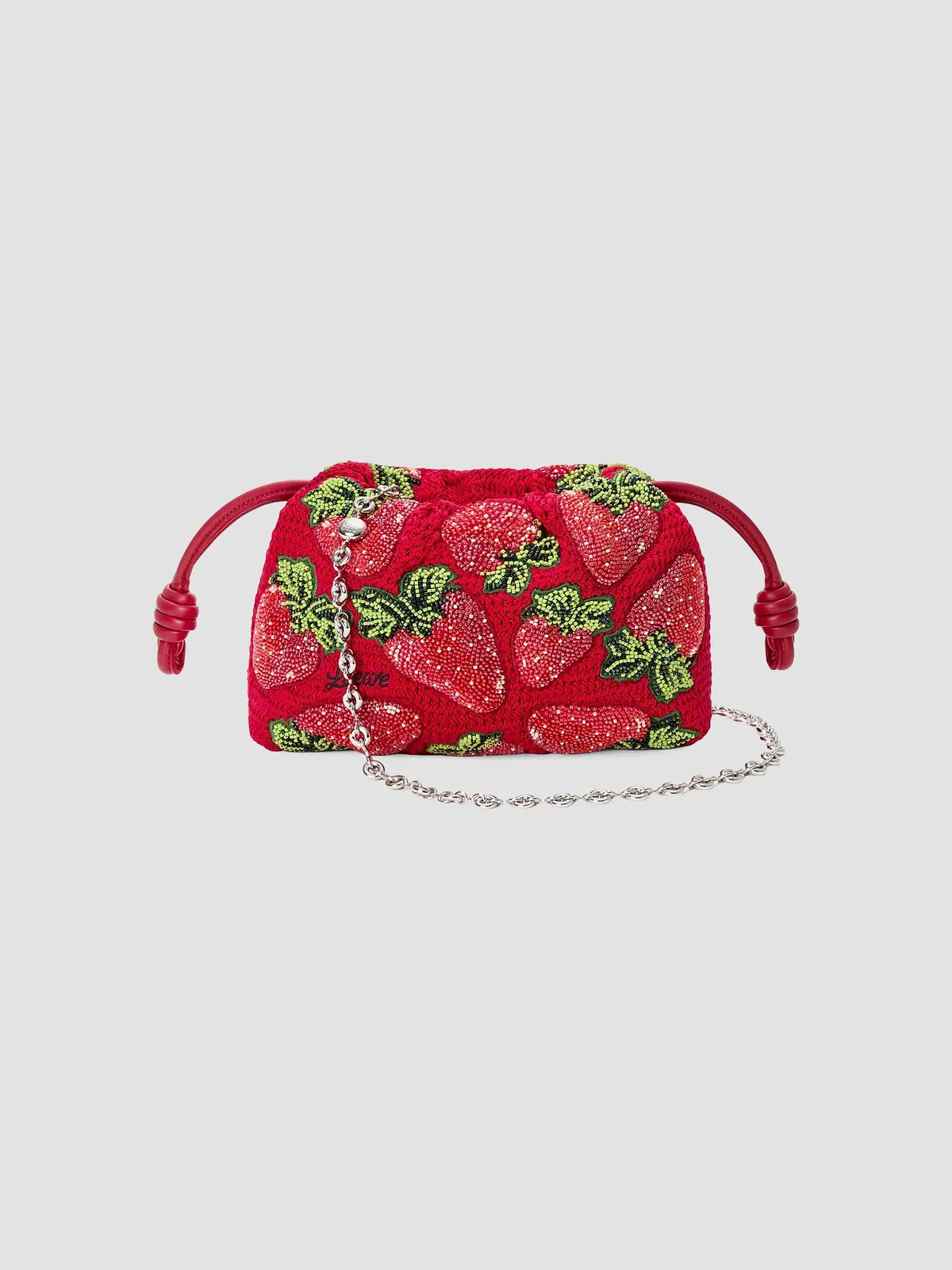 LOEWE x Paula's Ibiza Flamenco Mini Strawberry-Beaded Purse for Sale - Red