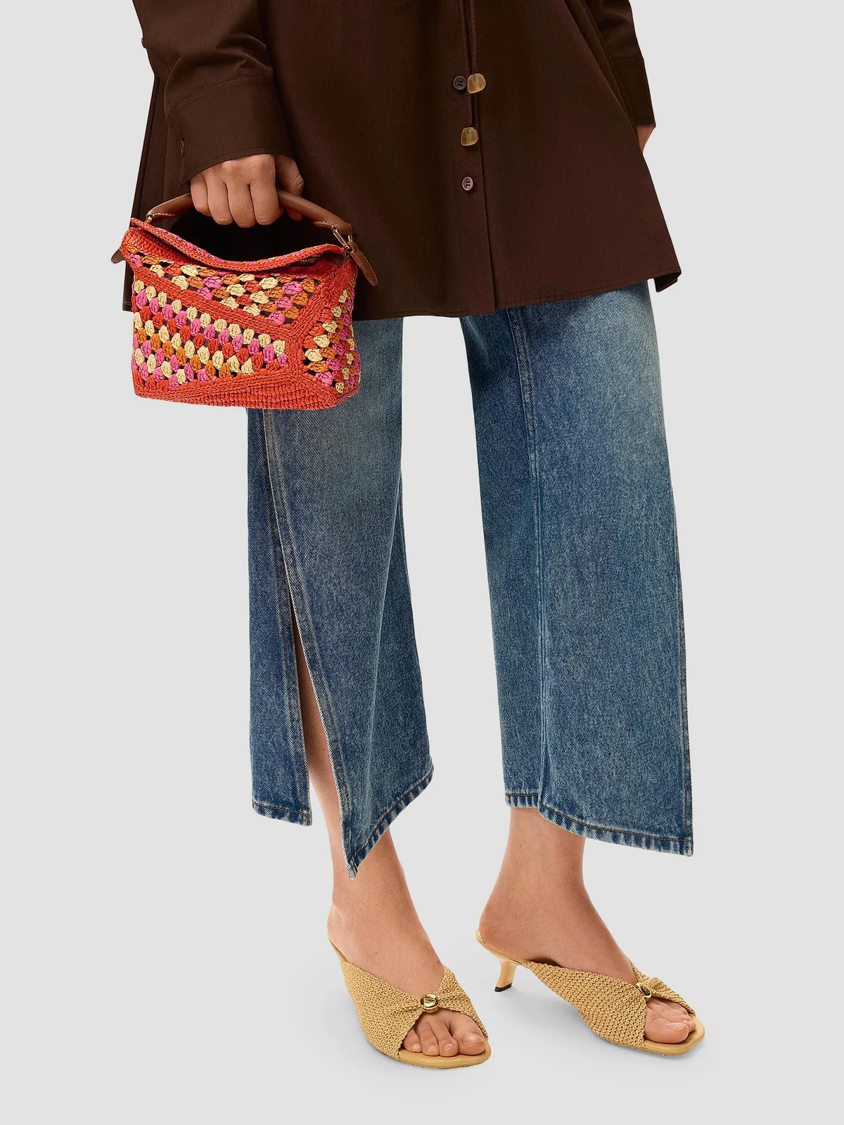 LOEWE x Paula's Ibiza Puzzle Edge Mini Crochet Raffia Bag for Sale