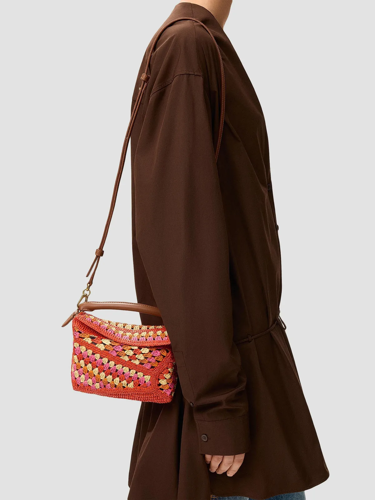 LOEWE x Paula's Ibiza Puzzle Edge Mini Crochet Raffia Bag for Sale