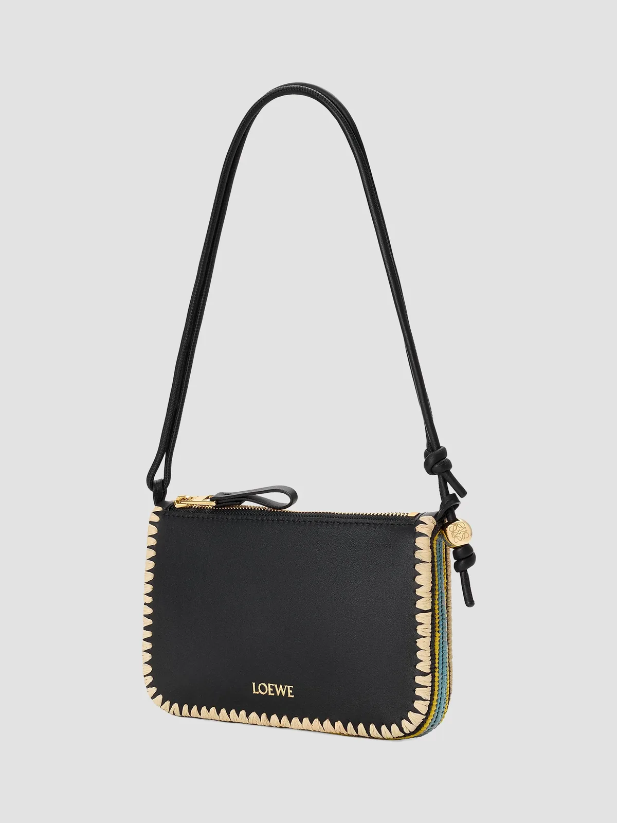 LOEWE x Paula's Ibiza Rio Whipstitch Leather-Raffia Pouch for Sale