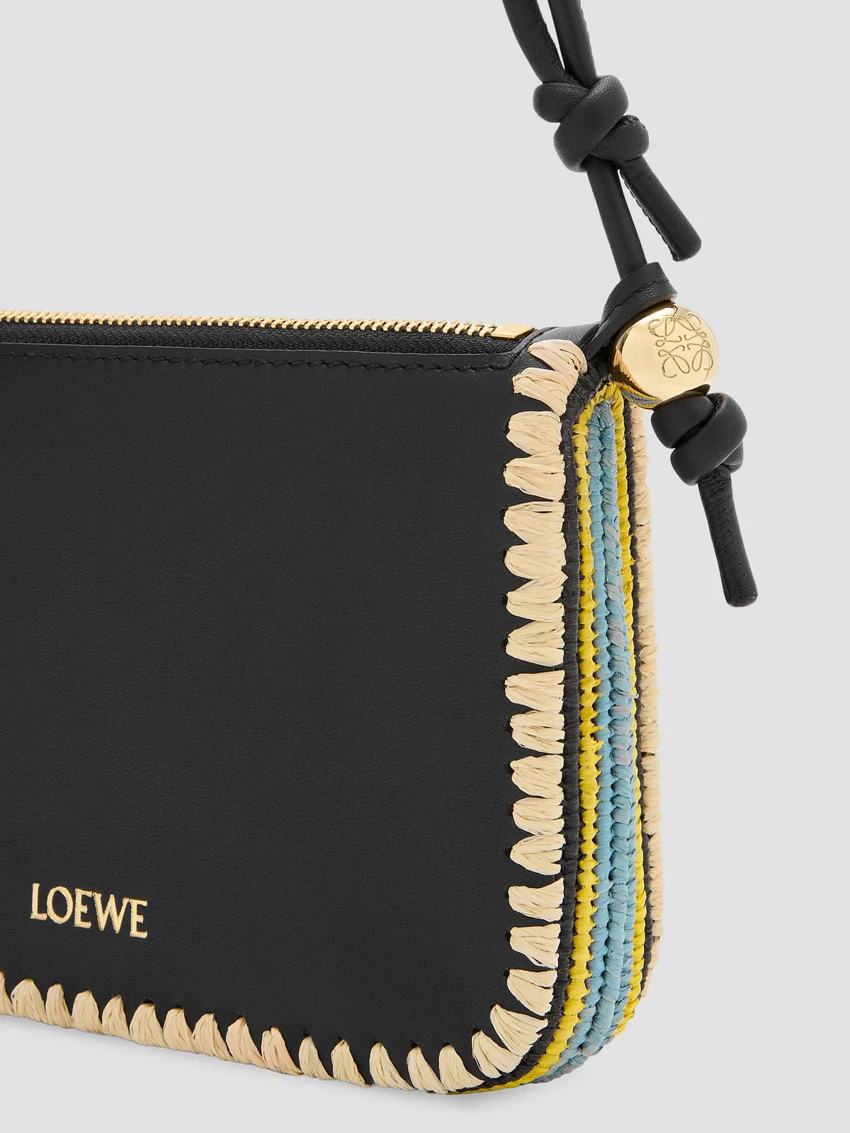 LOEWE x Paula's Ibiza Rio Whipstitch Leather-Raffia Pouch for Sale
