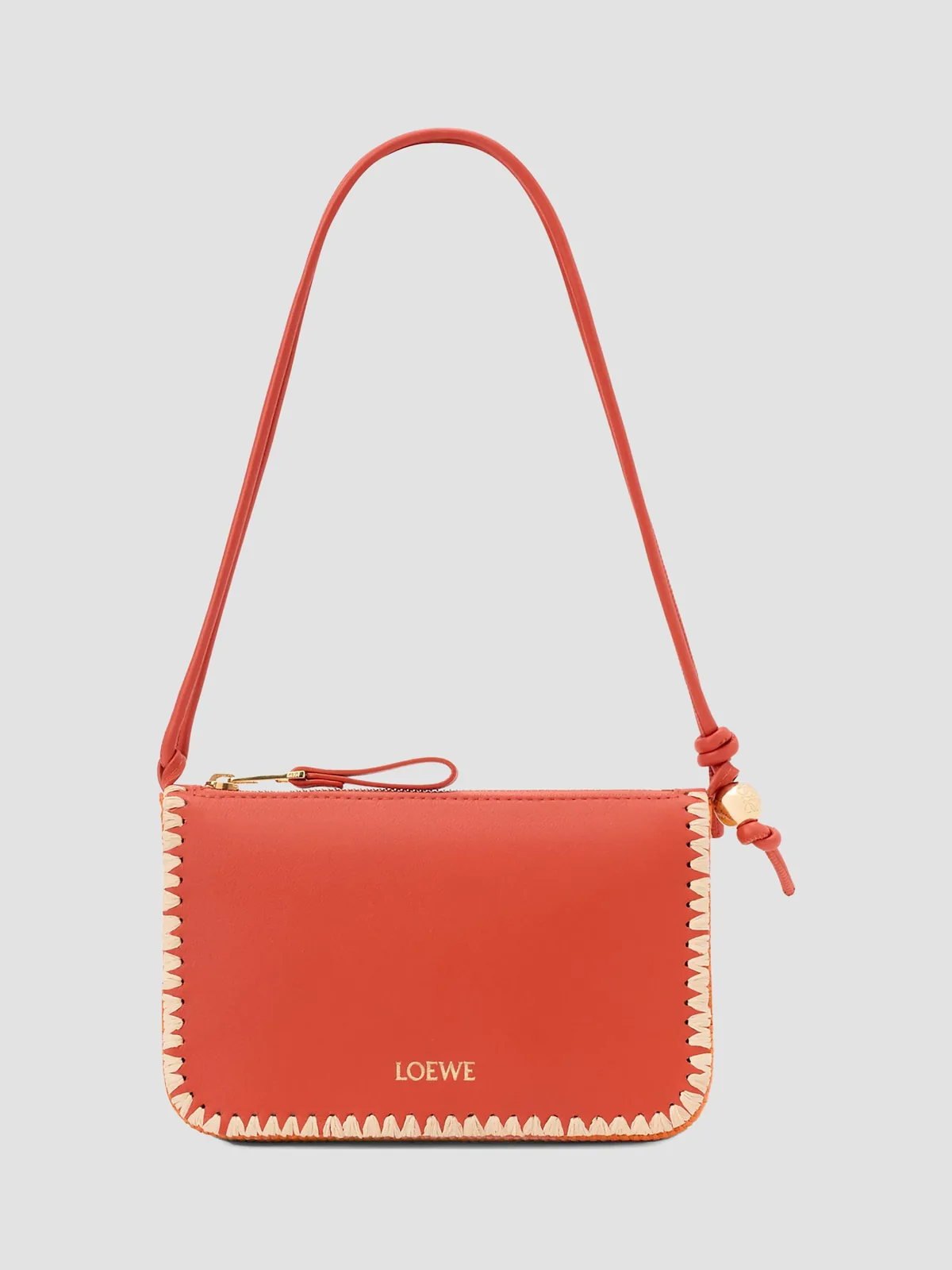 LOEWE x Paula's Ibiza Rio Whipstitch Leather-Raffia Pouch for Sale - Deep Saffron