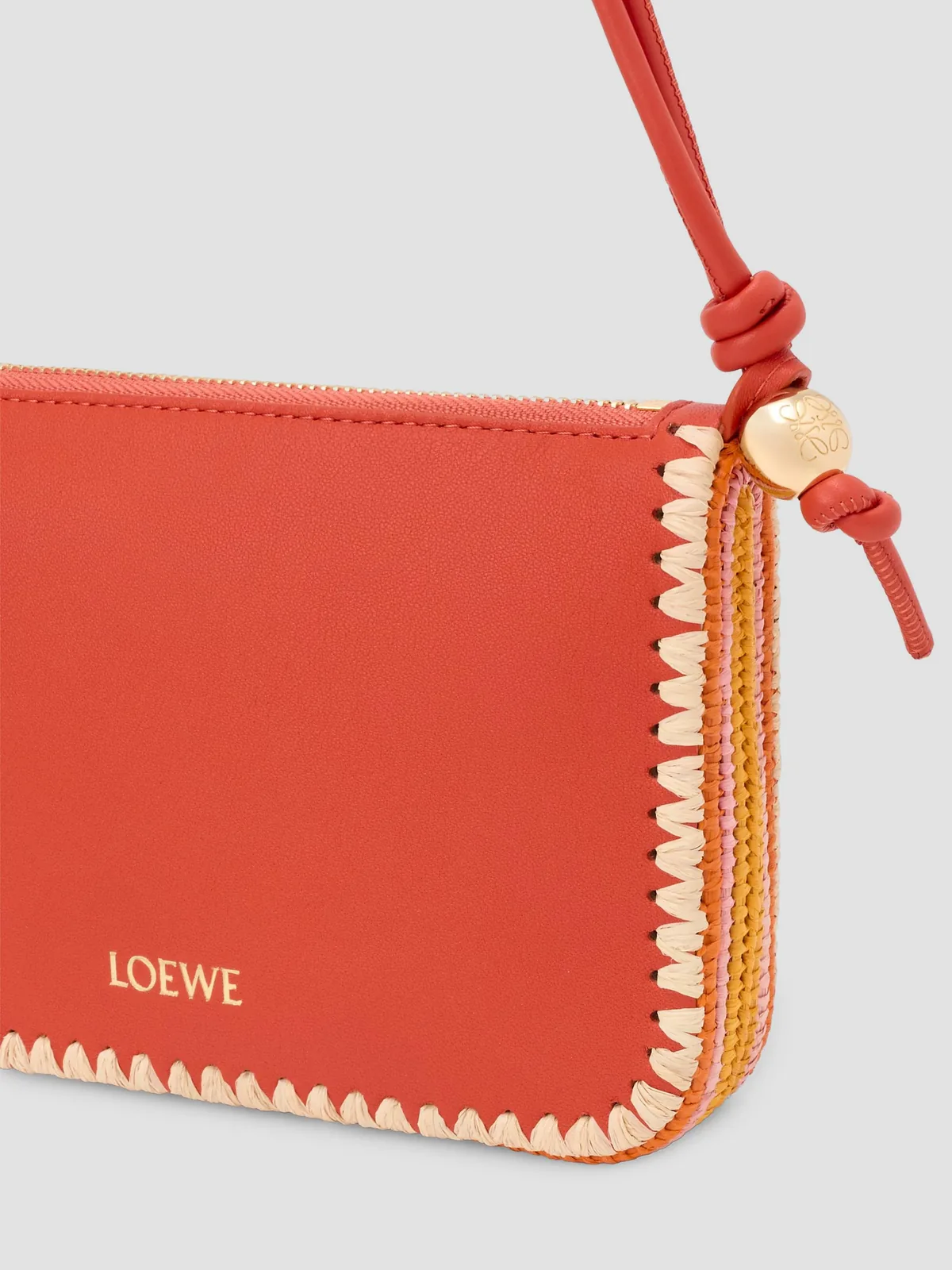 LOEWE x Paula's Ibiza Rio Whipstitch Leather-Raffia Pouch for Sale