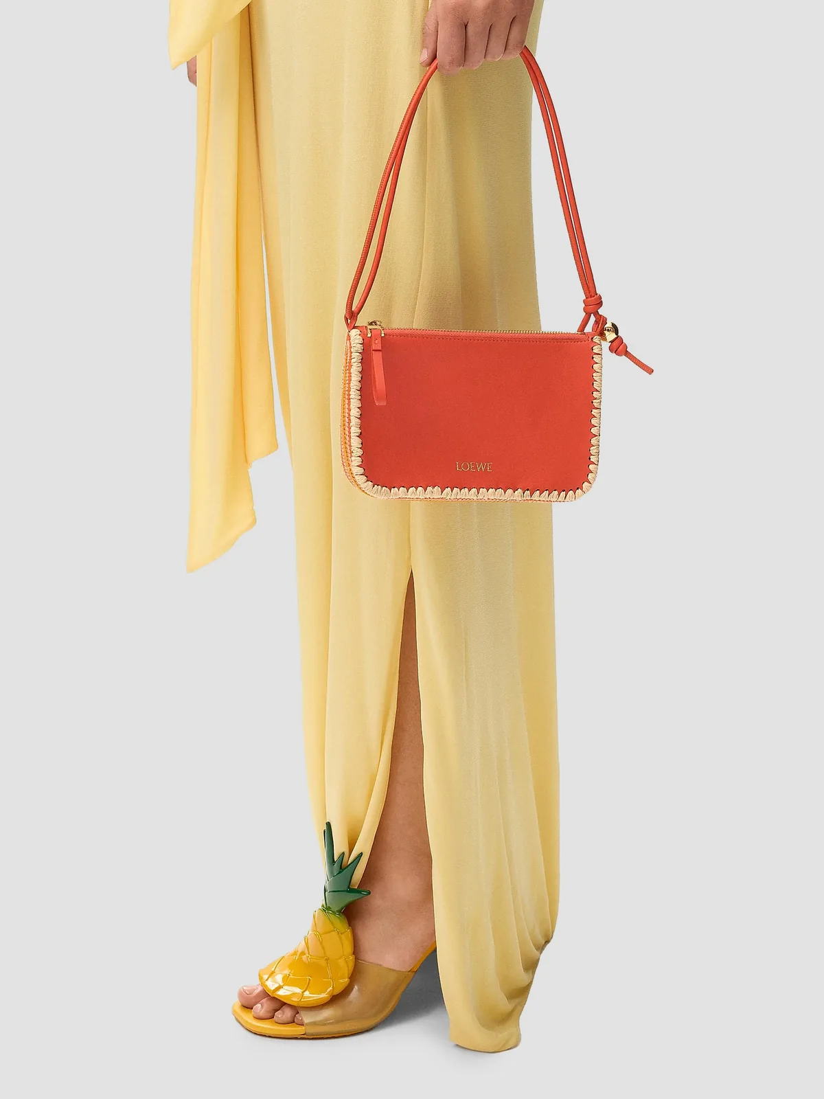 LOEWE x Paula's Ibiza Rio Whipstitch Leather-Raffia Pouch for Sale