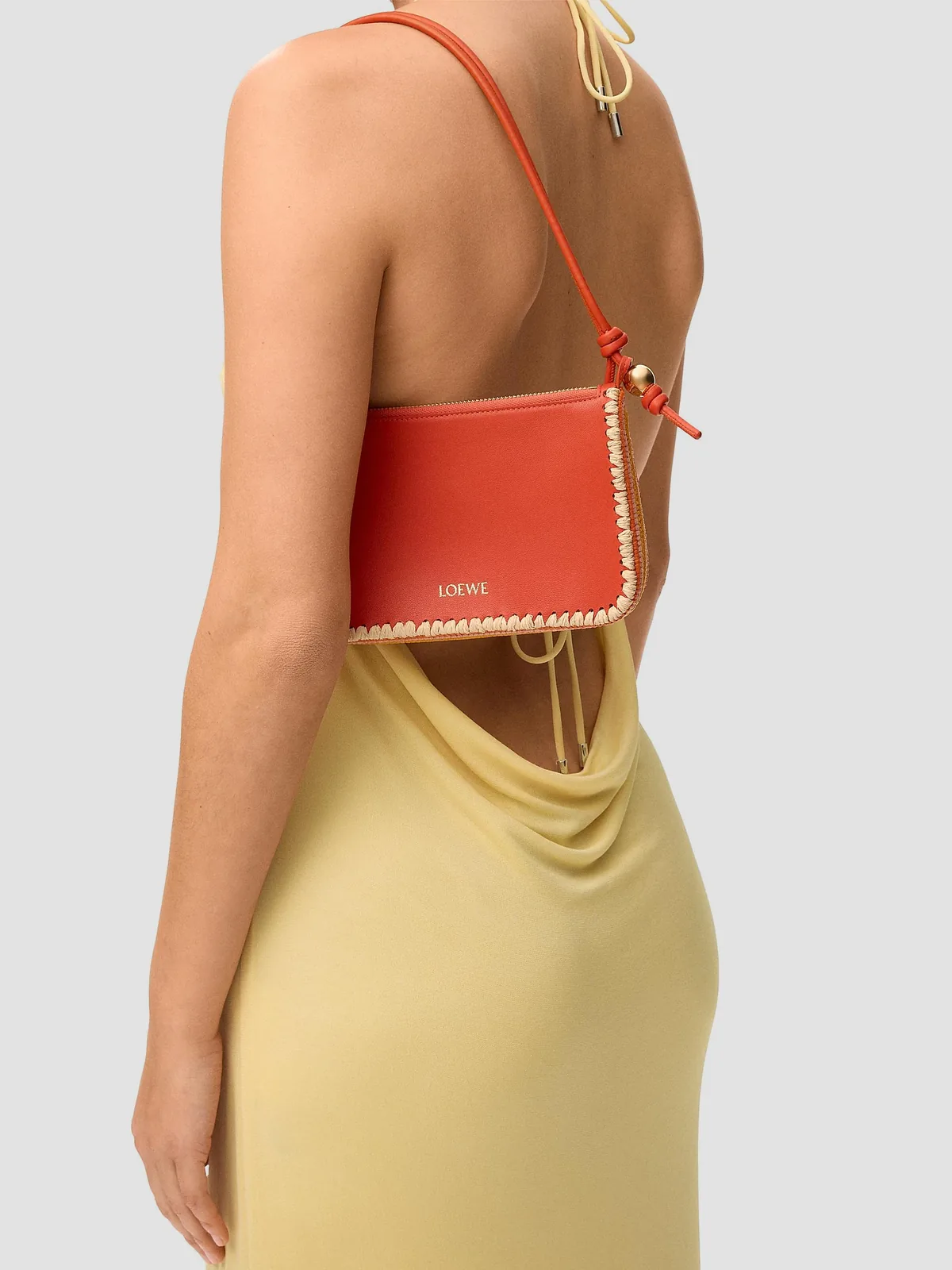 LOEWE x Paula's Ibiza Rio Whipstitch Leather-Raffia Pouch for Sale