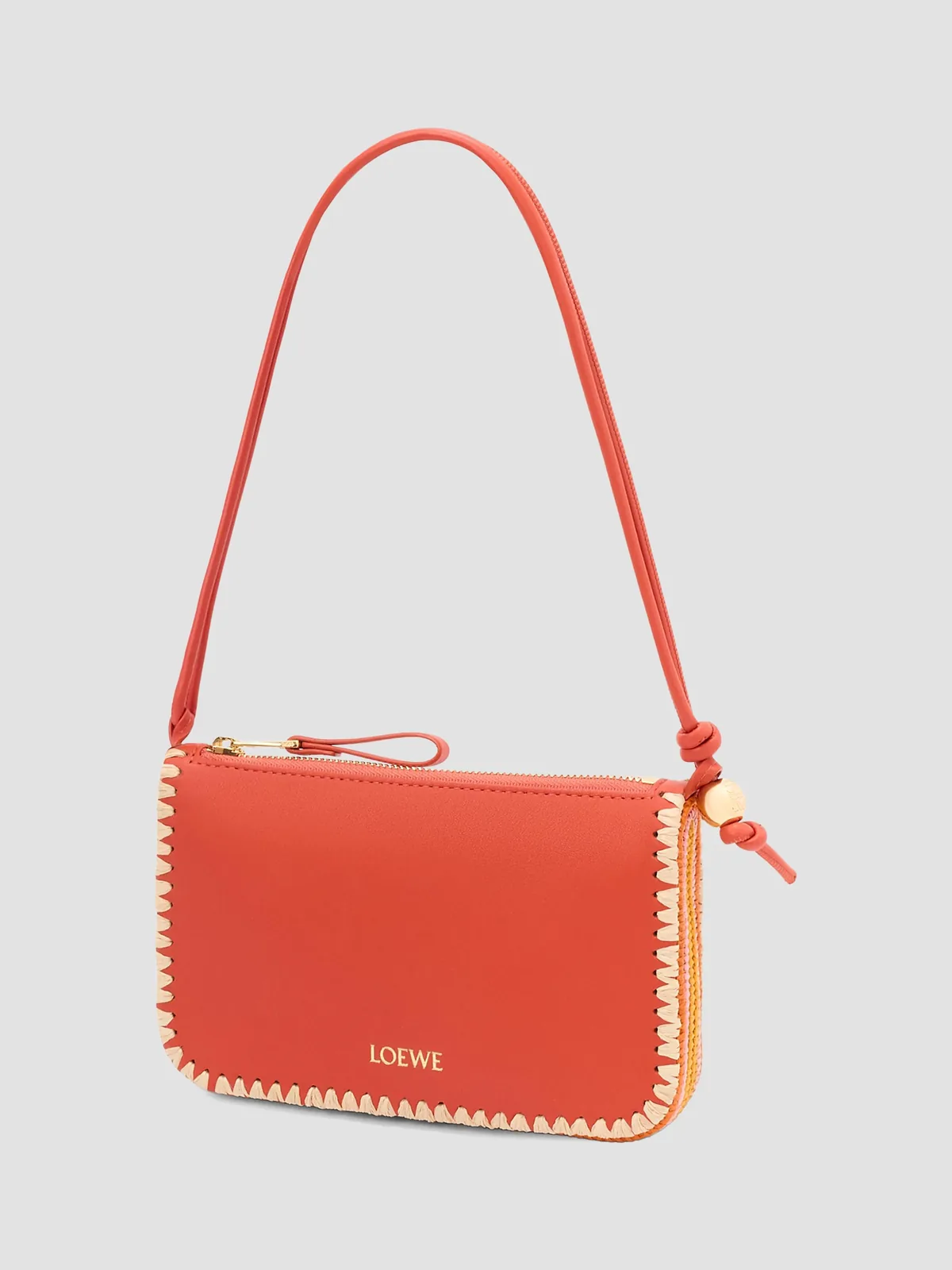 LOEWE x Paula's Ibiza Rio Whipstitch Leather-Raffia Pouch for Sale