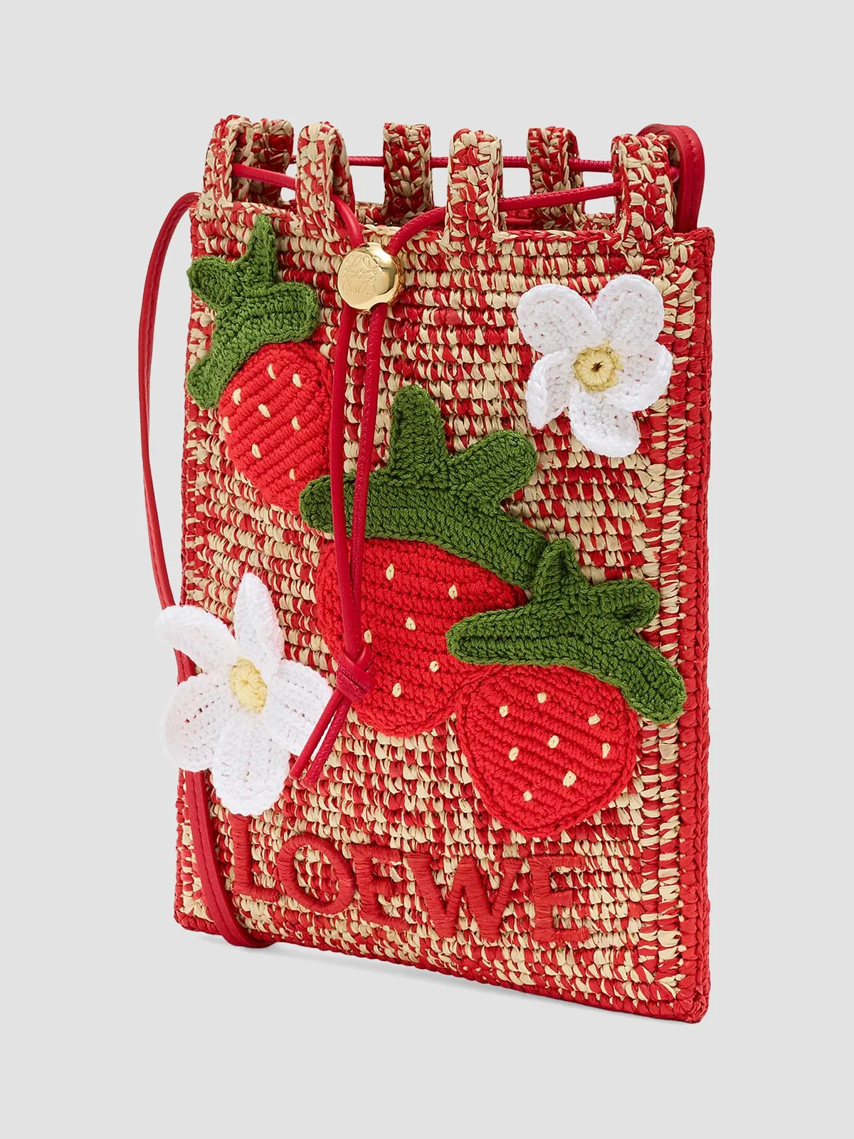 LOEWE x Paula's Ibiza Strawberry-Appliqué Raffia Drawstring Pouch for Sale