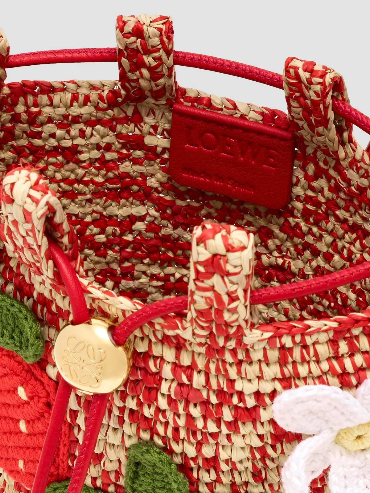 LOEWE x Paula's Ibiza Strawberry-Appliqué Raffia Drawstring Pouch for Sale
