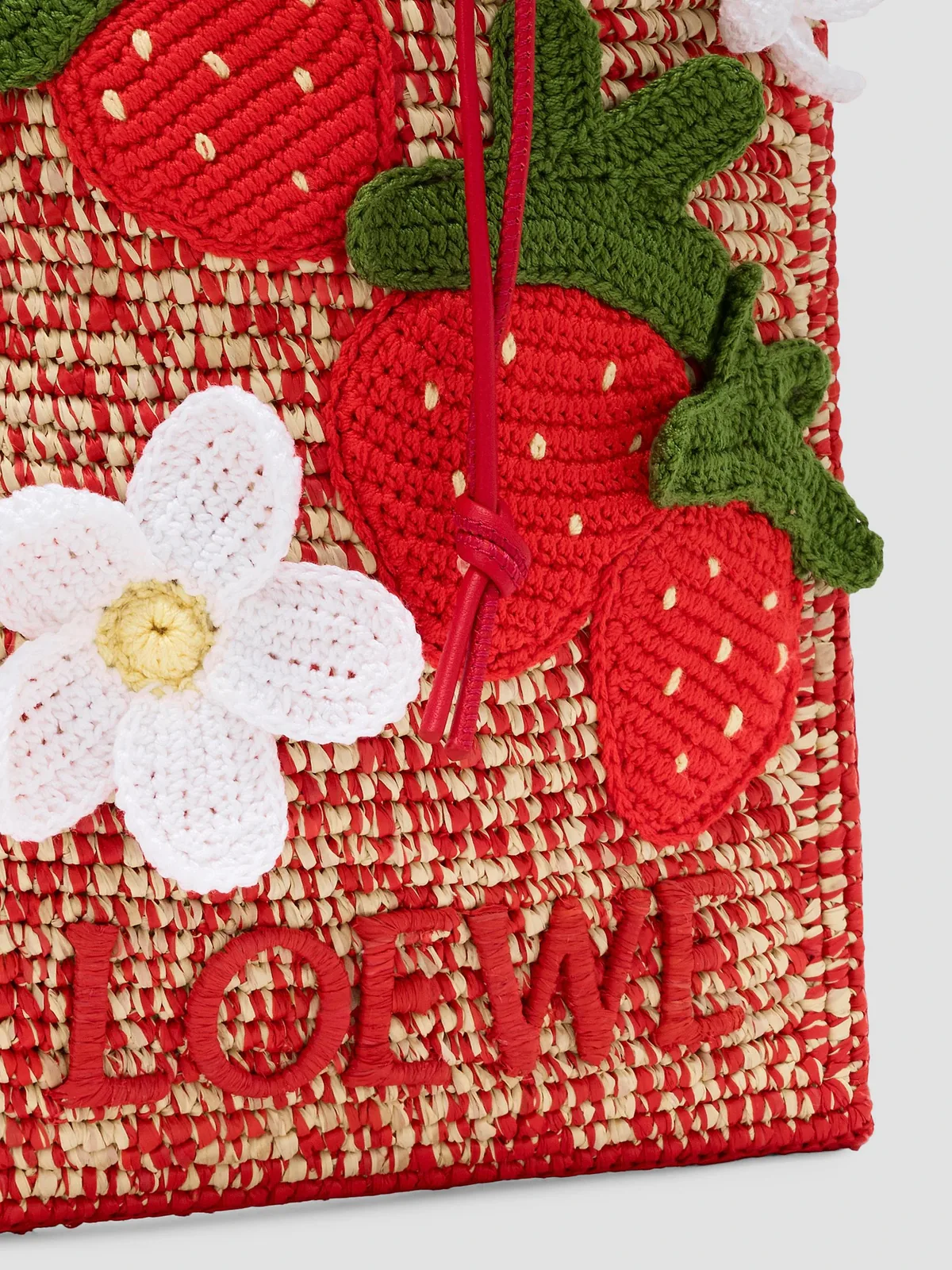 LOEWE x Paula's Ibiza Strawberry-Appliqué Raffia Drawstring Pouch for Sale