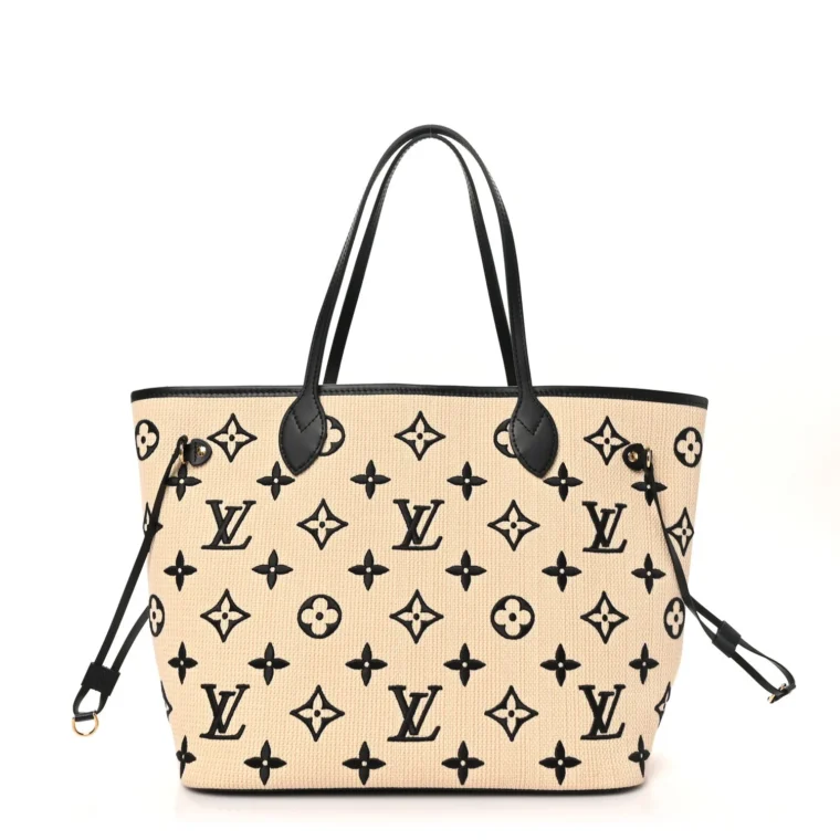 Louis Vuitton Cotton Monogram Embroidered Neverfull MM Beige Black for Sale