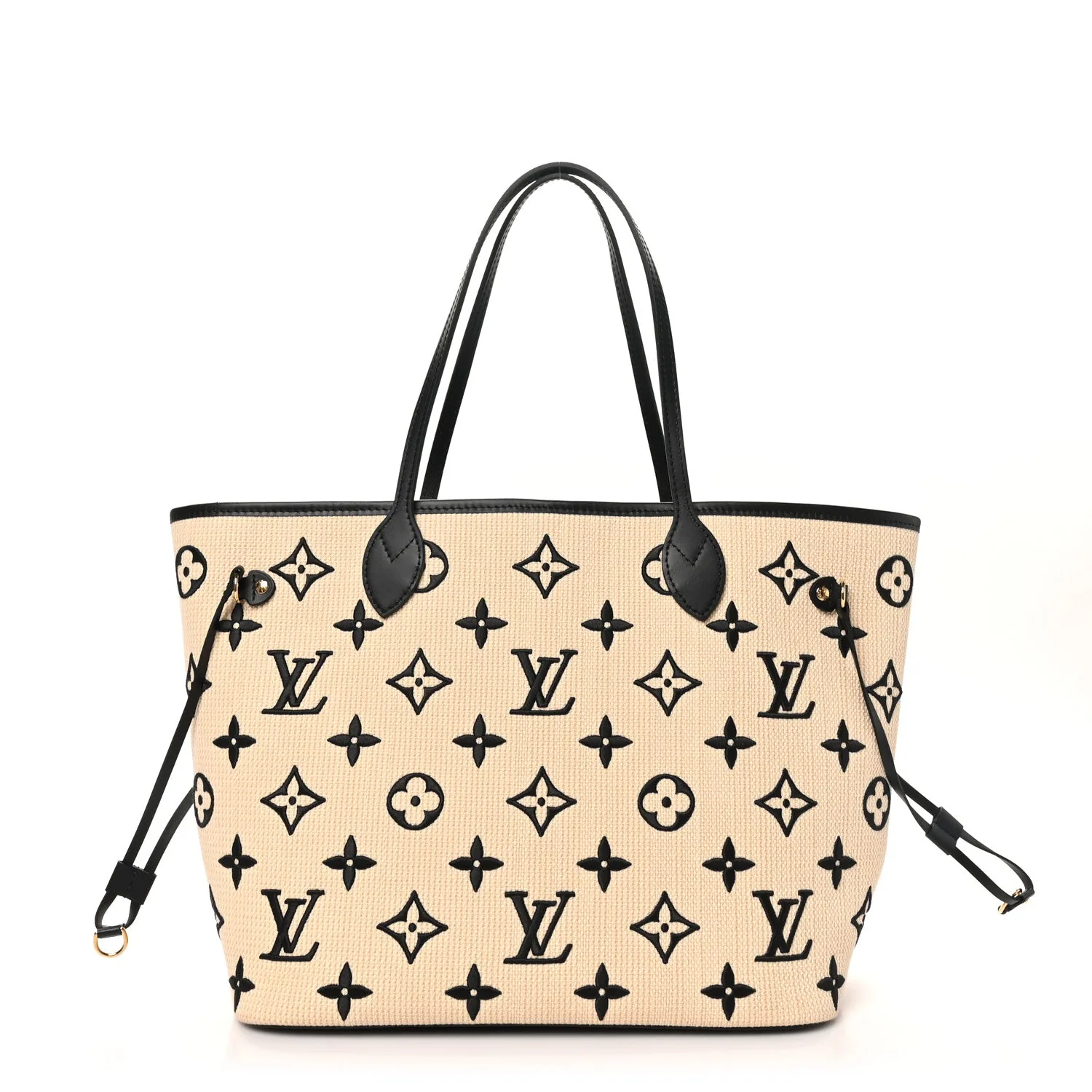 Louis Vuitton Cotton Monogram Embroidered Neverfull MM Beige Black