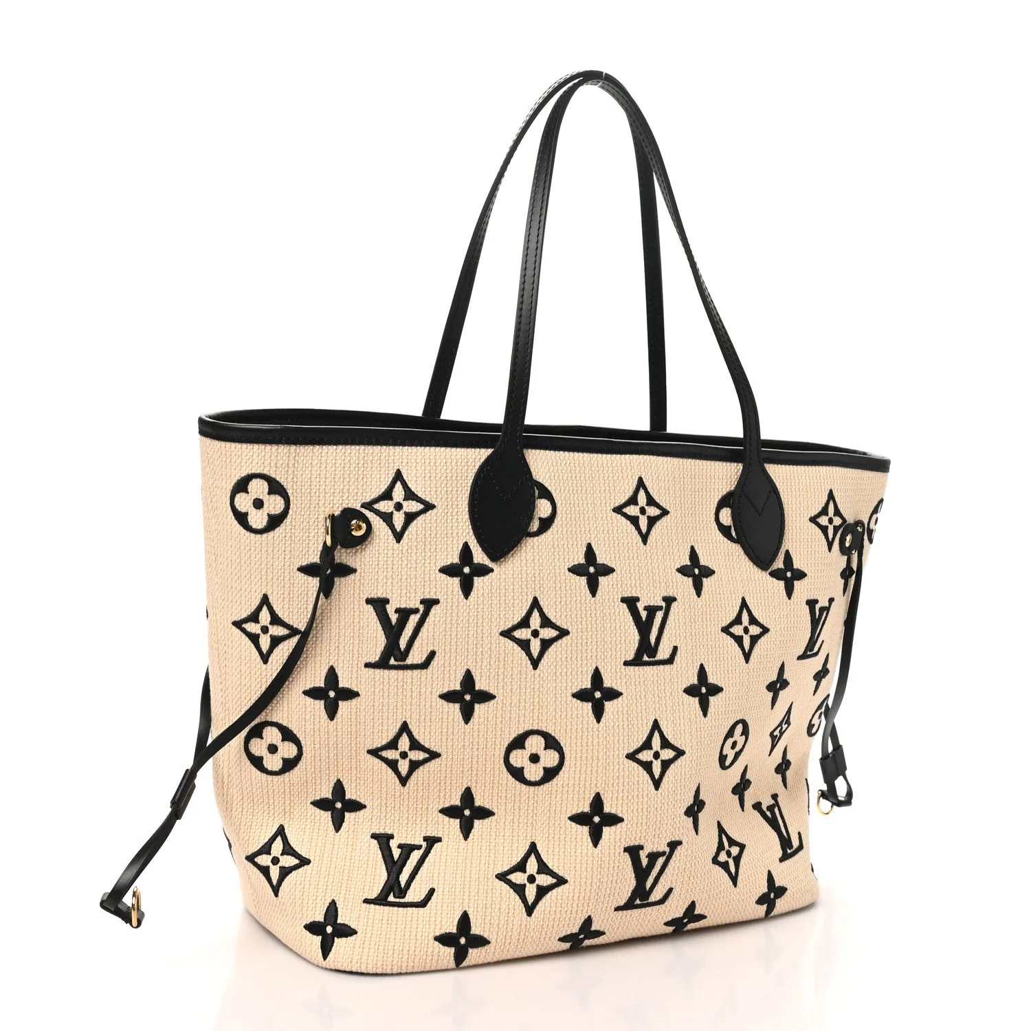 Louis Vuitton Cotton Monogram Embroidered Neverfull MM Beige Black – photo 3