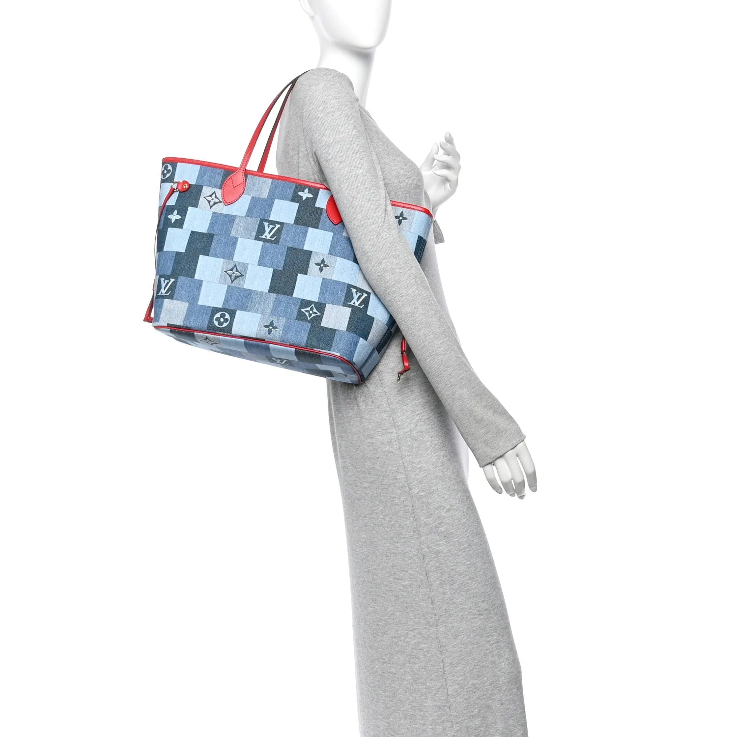 Louis Vuitton Denim Damier Monogram Patchwork Neverfull Blue Rouge – photo 2