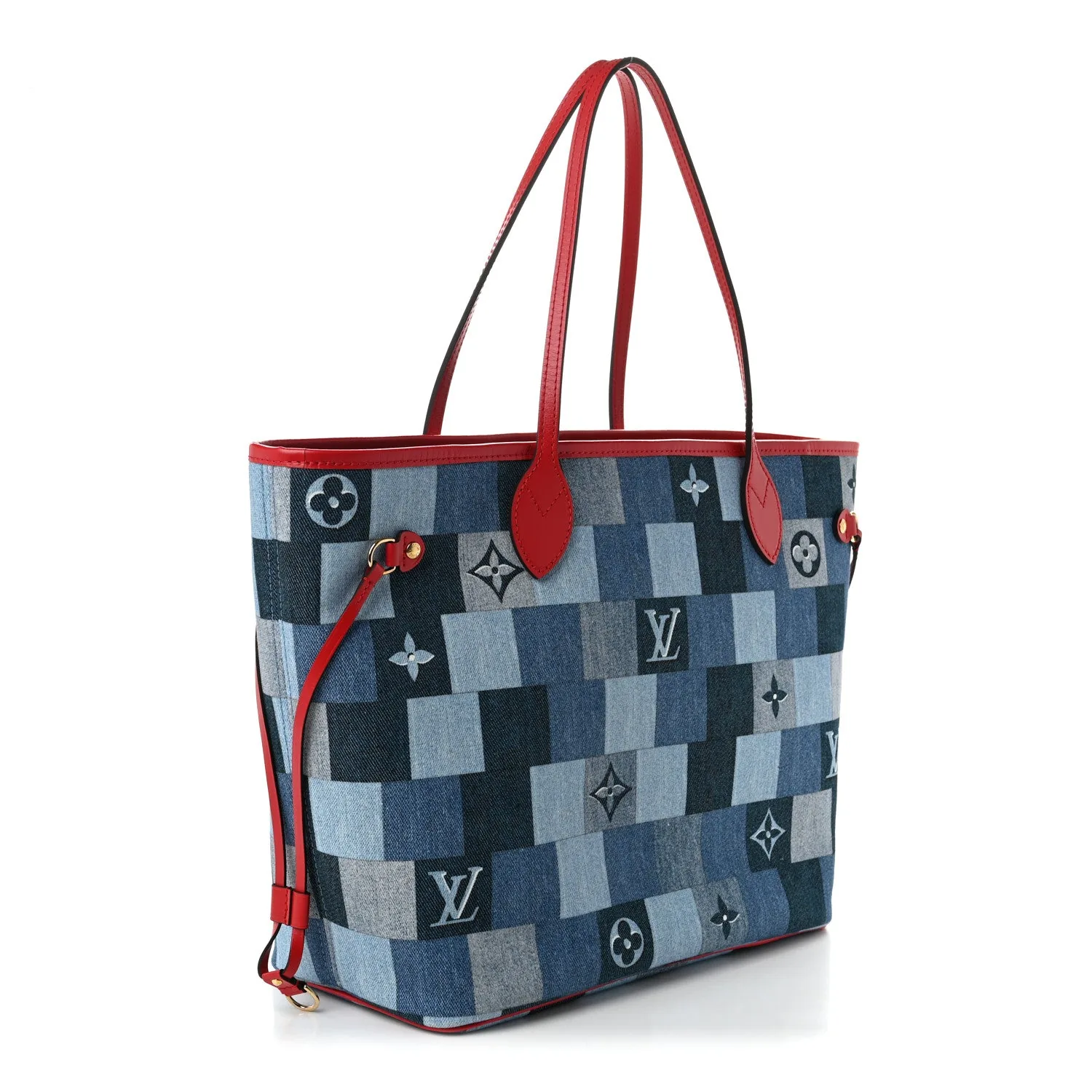 Louis Vuitton Denim Damier Monogram Patchwork Neverfull Blue Rouge – photo 4