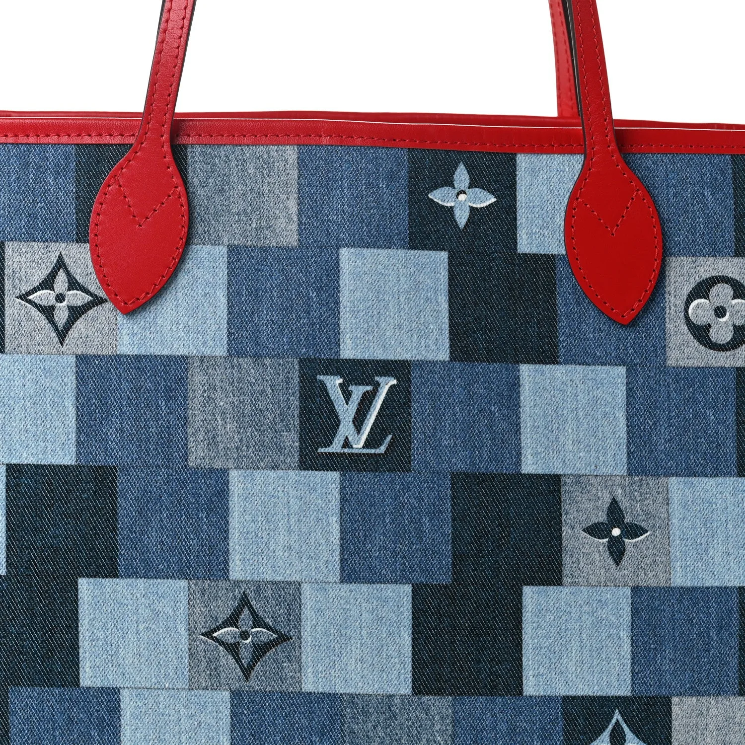 Louis Vuitton Denim Damier Monogram Patchwork Neverfull Blue Rouge – photo 9