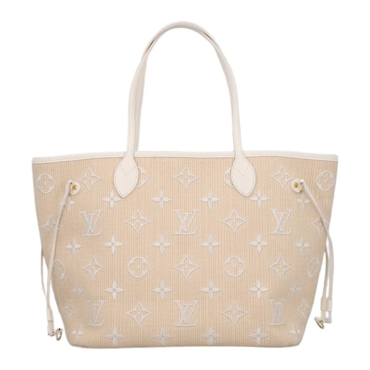 Louis Vuitton Cotton Monogram Embroidered Neverfull MM Beige White – Very Good for Sale